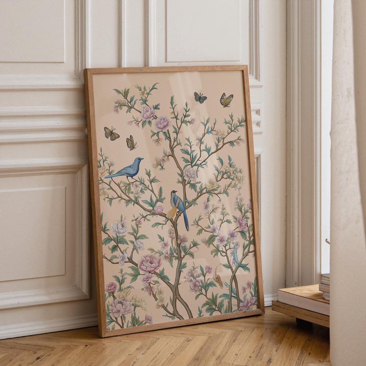 Chinoiserie Garden Vintage Bird & Butterfly Botanical Floral Wall Art by The Wall Art Studio - physical