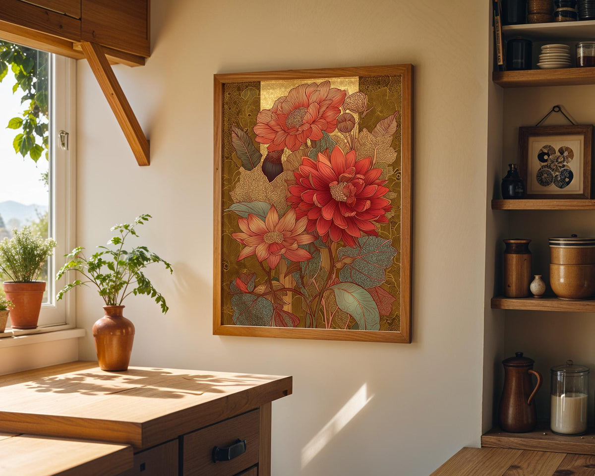 Vintage Floral Art Nouveau Flower Wall Art by The Wall Art Studio