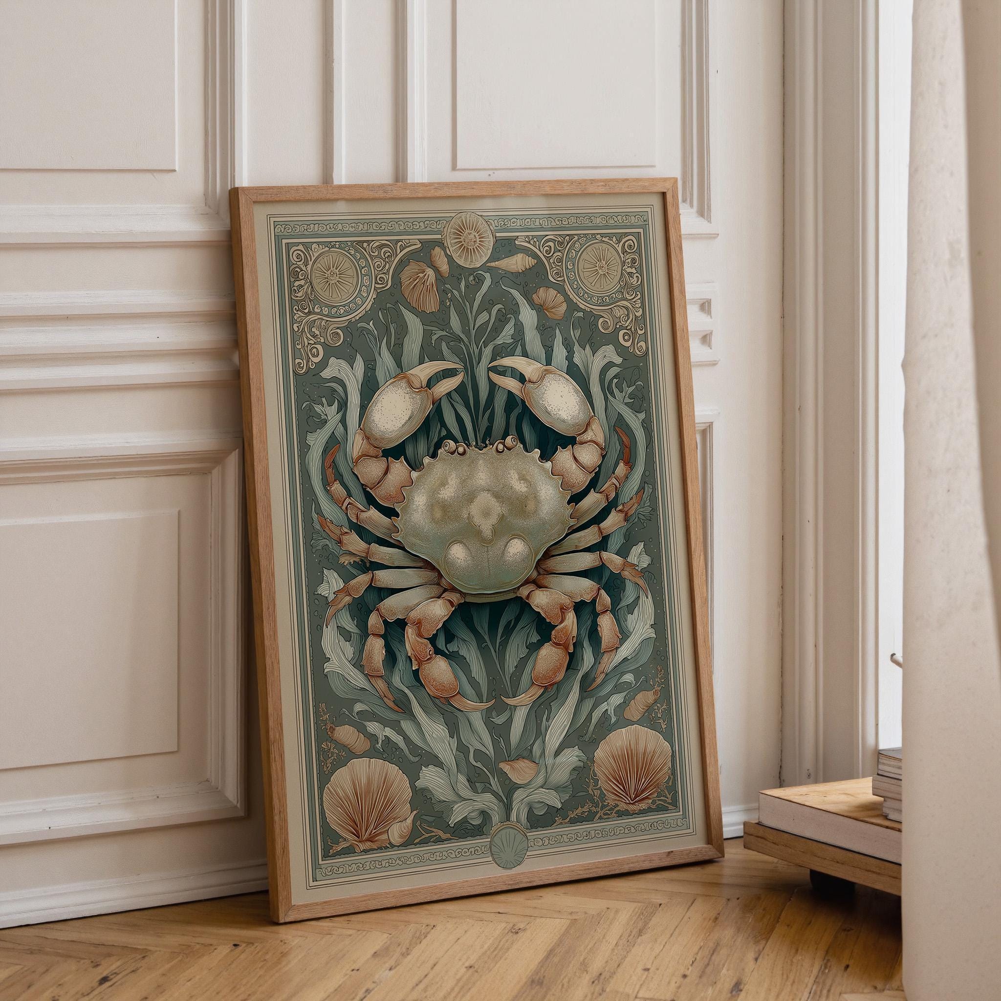 Coastal Crab Folk Art Nautical Beach House Wall Art