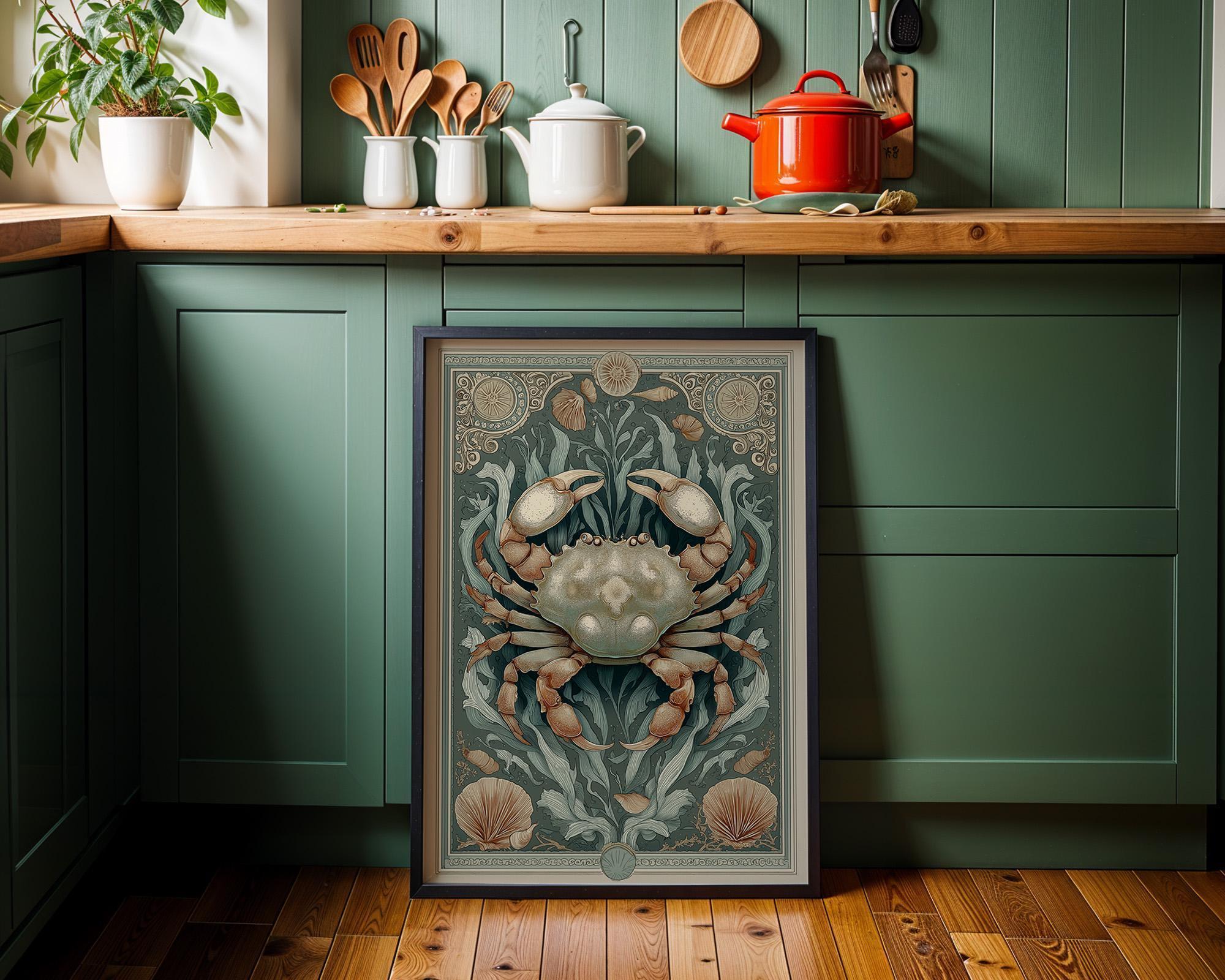 Coastal Crab Folk Art Nautical Beach House Wall Art