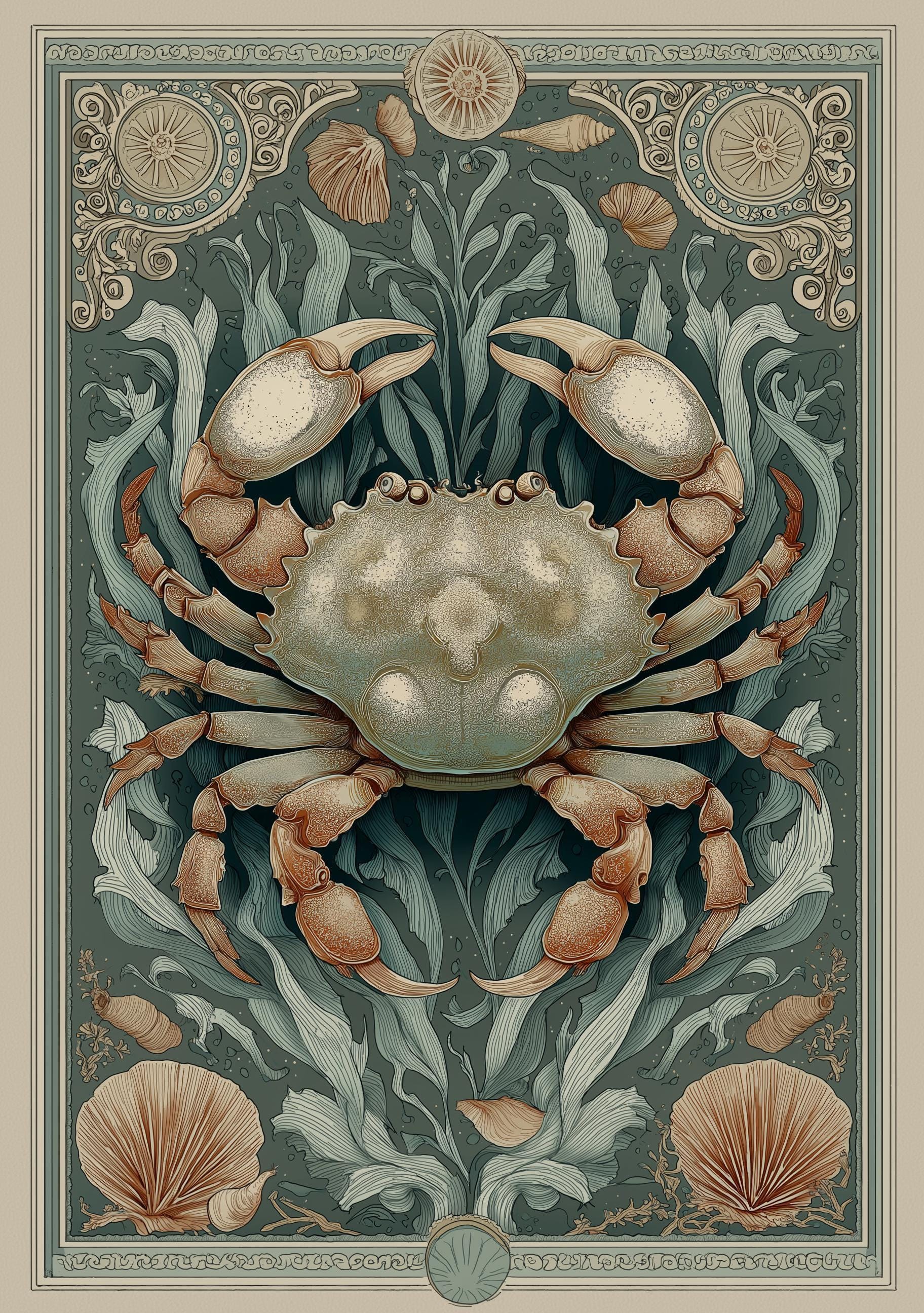Coastal Crab Folk Art Nautical Beach House Wall Art