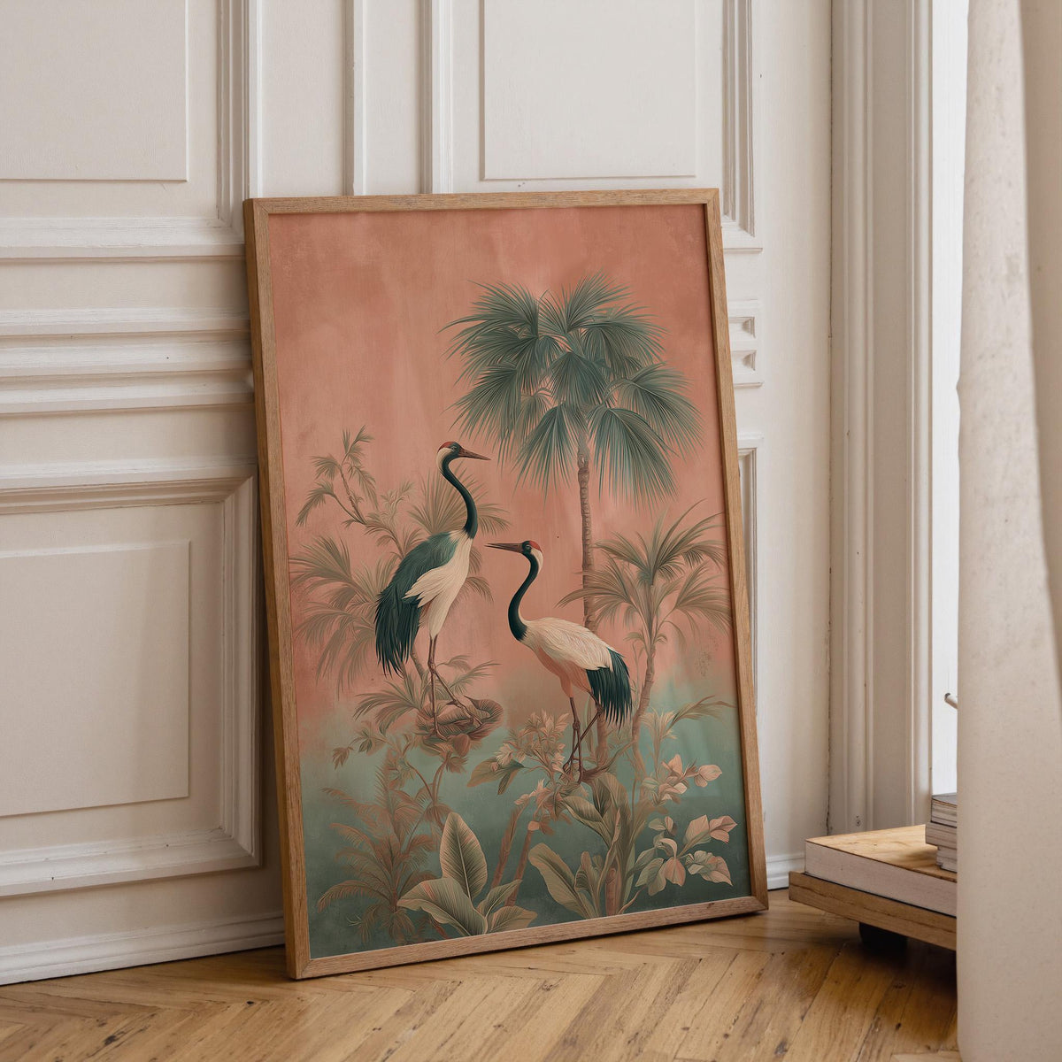 Chinoiserie Crane Tropical Palm Botanical Vintage Asian Bird Wall Art