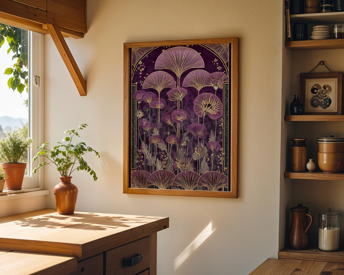 Vintage Gold Dark Academia Floral Art Deco Botanical Flower Wall Art by The Wall Art Studio