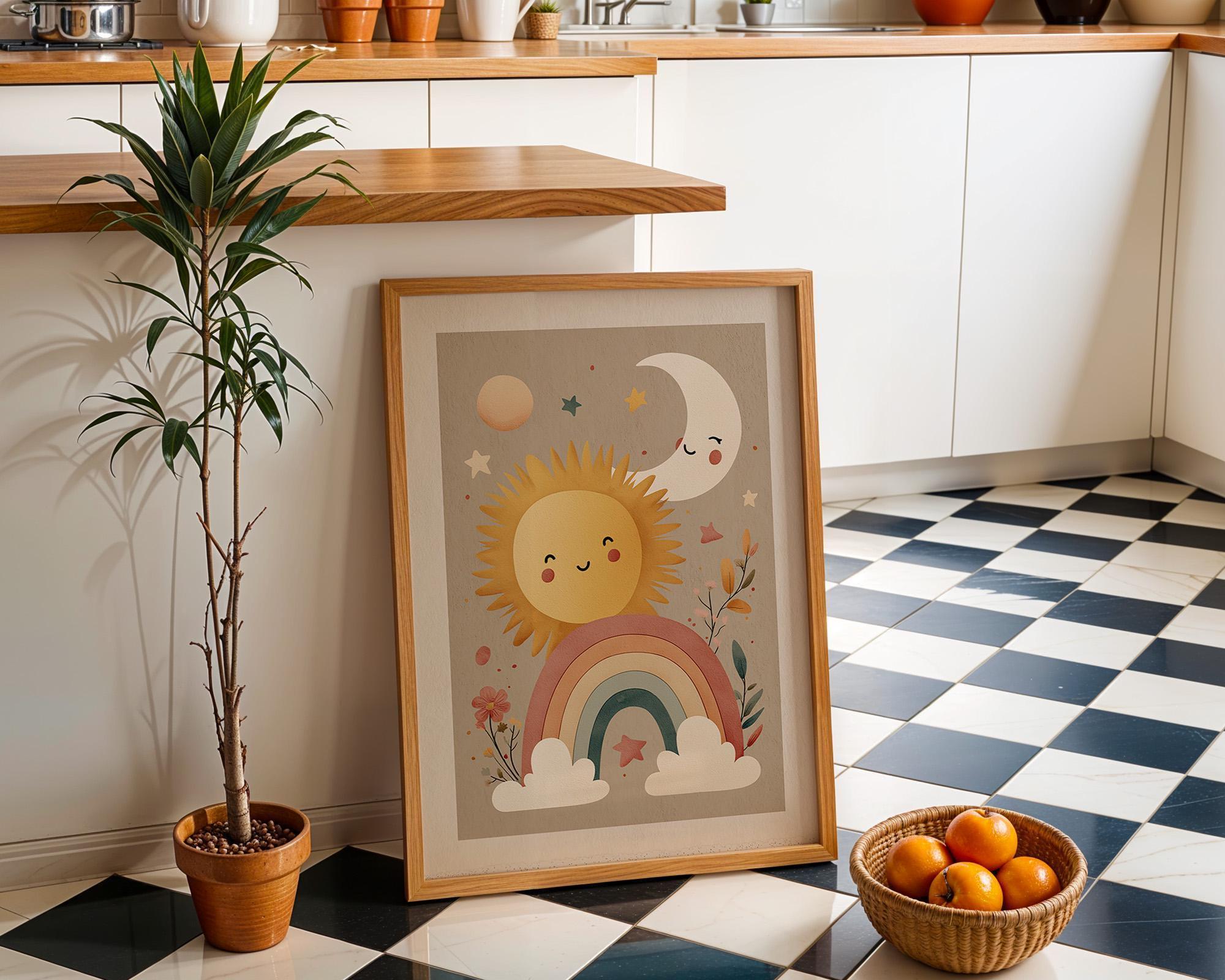 Boho Sun Moon Nursery Pastel Celestial Wall Art by The Wall Art Studio