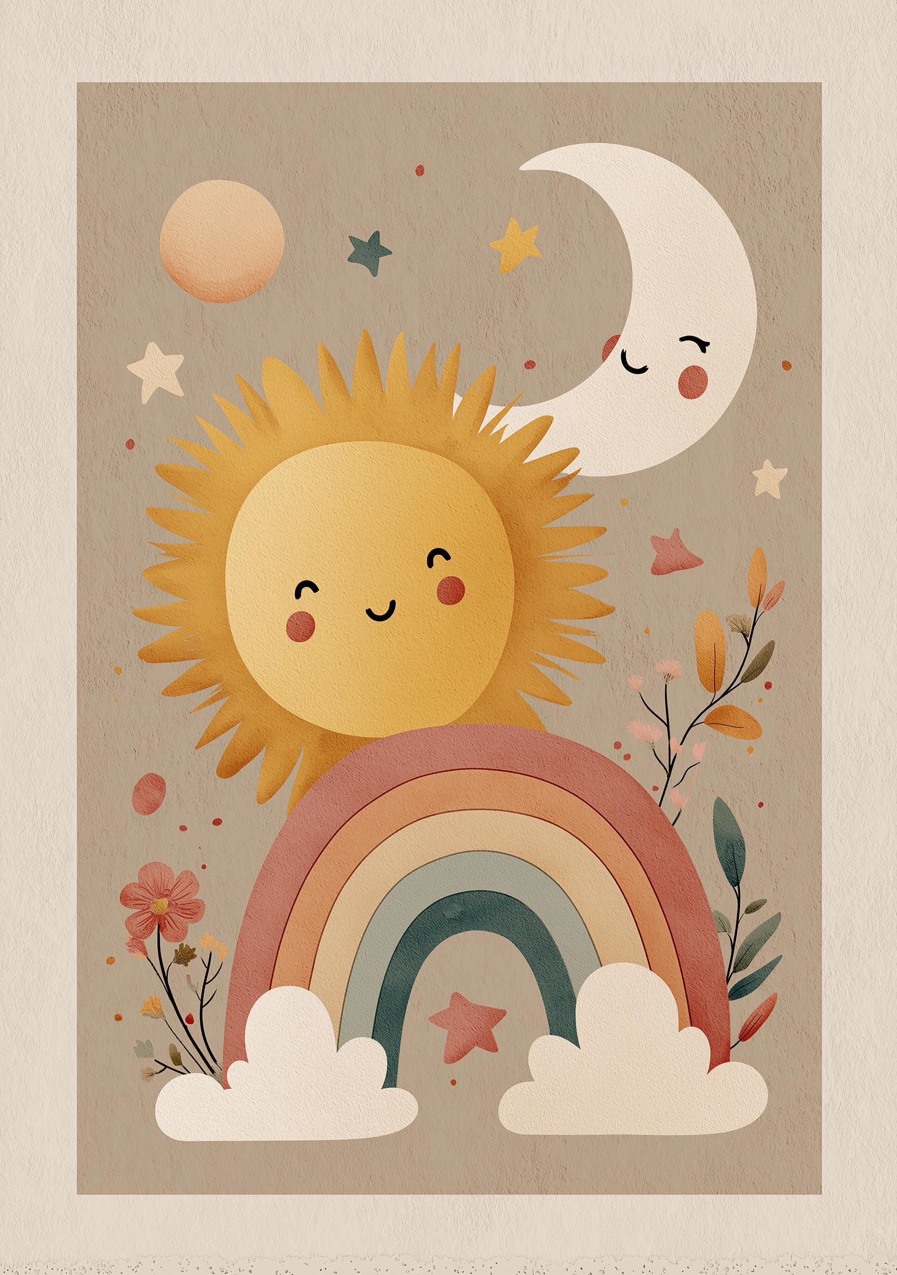 Boho Sun Moon Nursery Pastel Celestial Wall Art by The Wall Art Studio