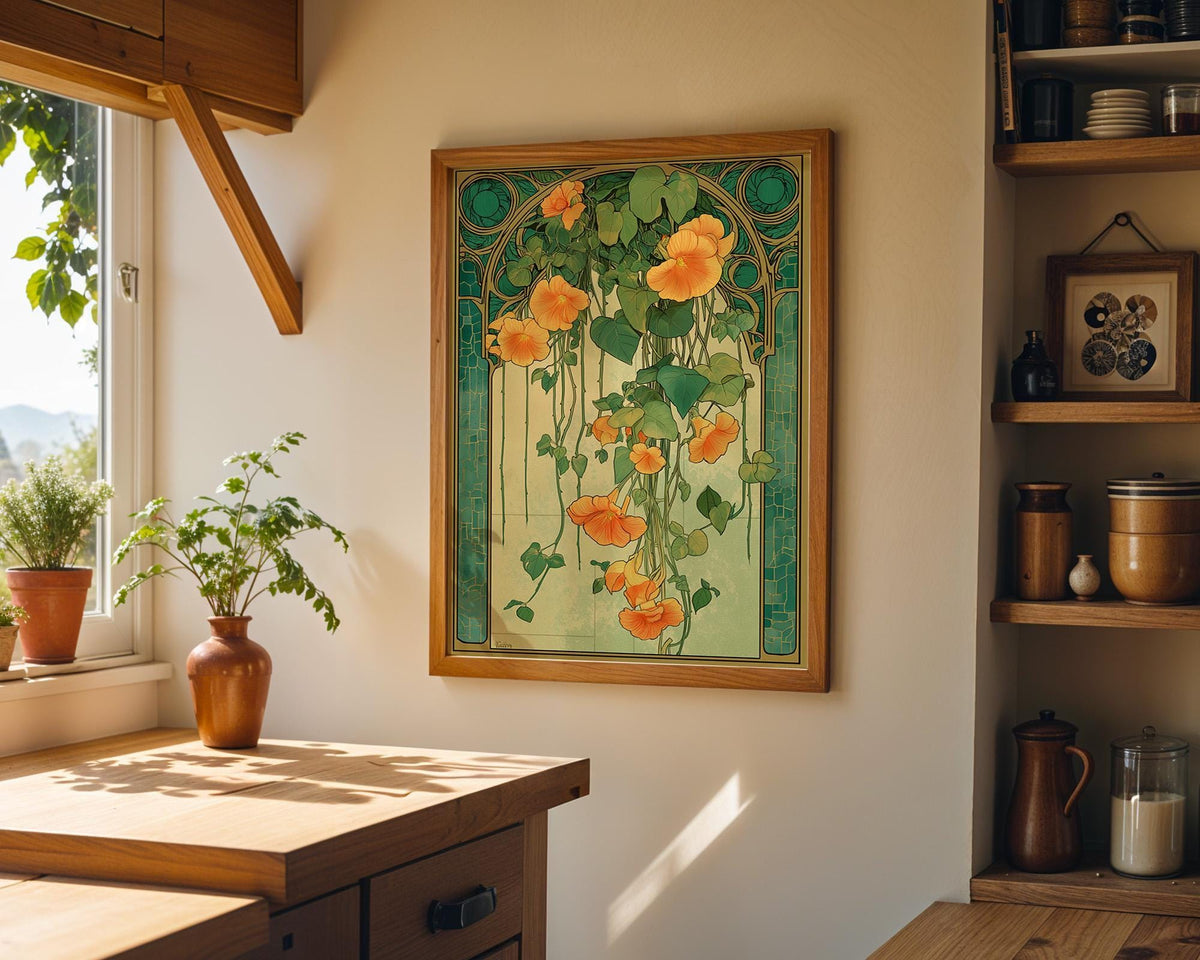 Art Nouveau Peach Botanical Vintage Floral Wall Art