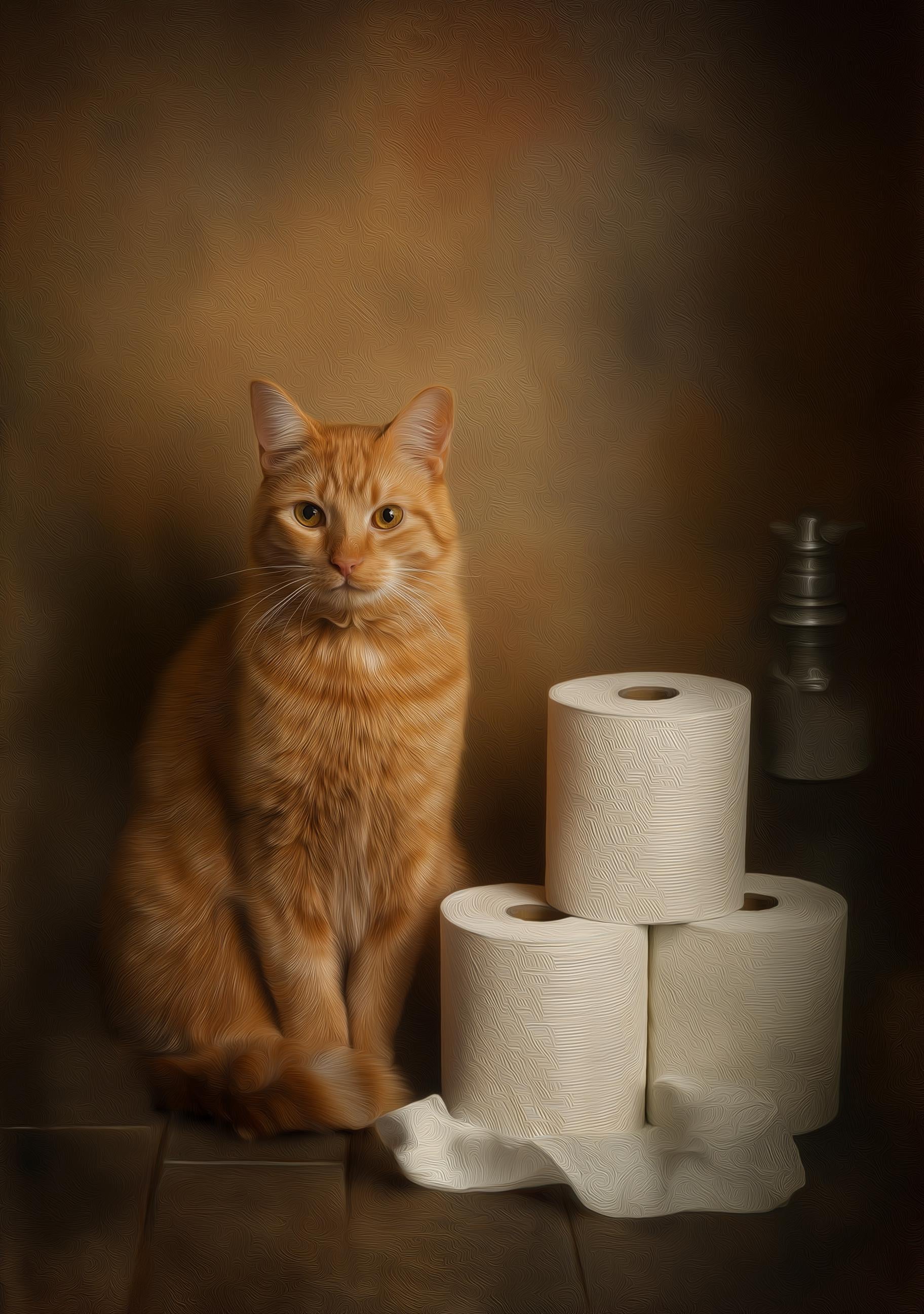 Funny Bathroom Ginger Cat on Toilet Wall Art by The Wall Art Studio