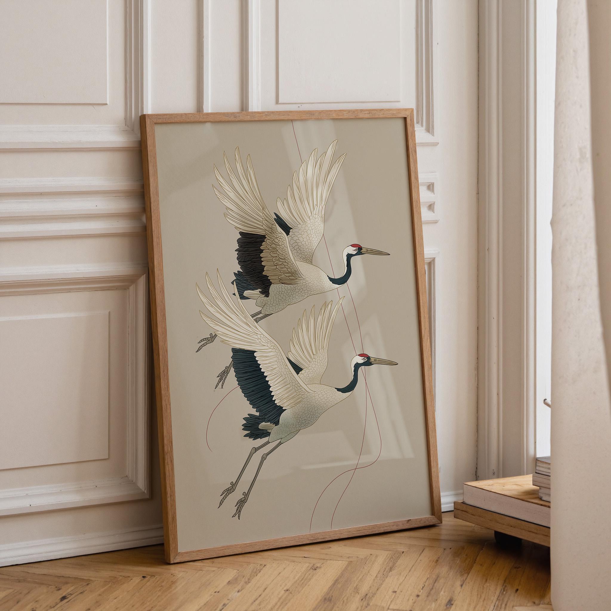 Japanese Crane Ukiyo-e Inspired Bird Wall Art by The Wall Art Studio