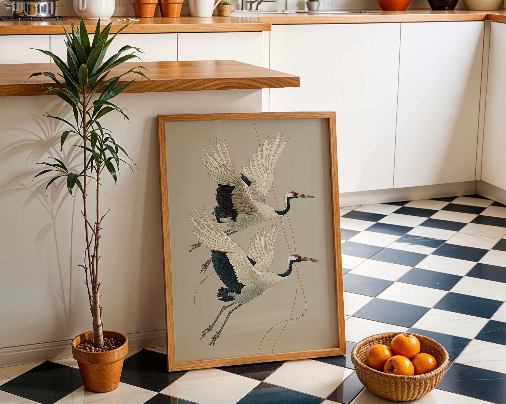 Japanese Crane Ukiyo-e Inspired Bird Wall Art by The Wall Art Studio