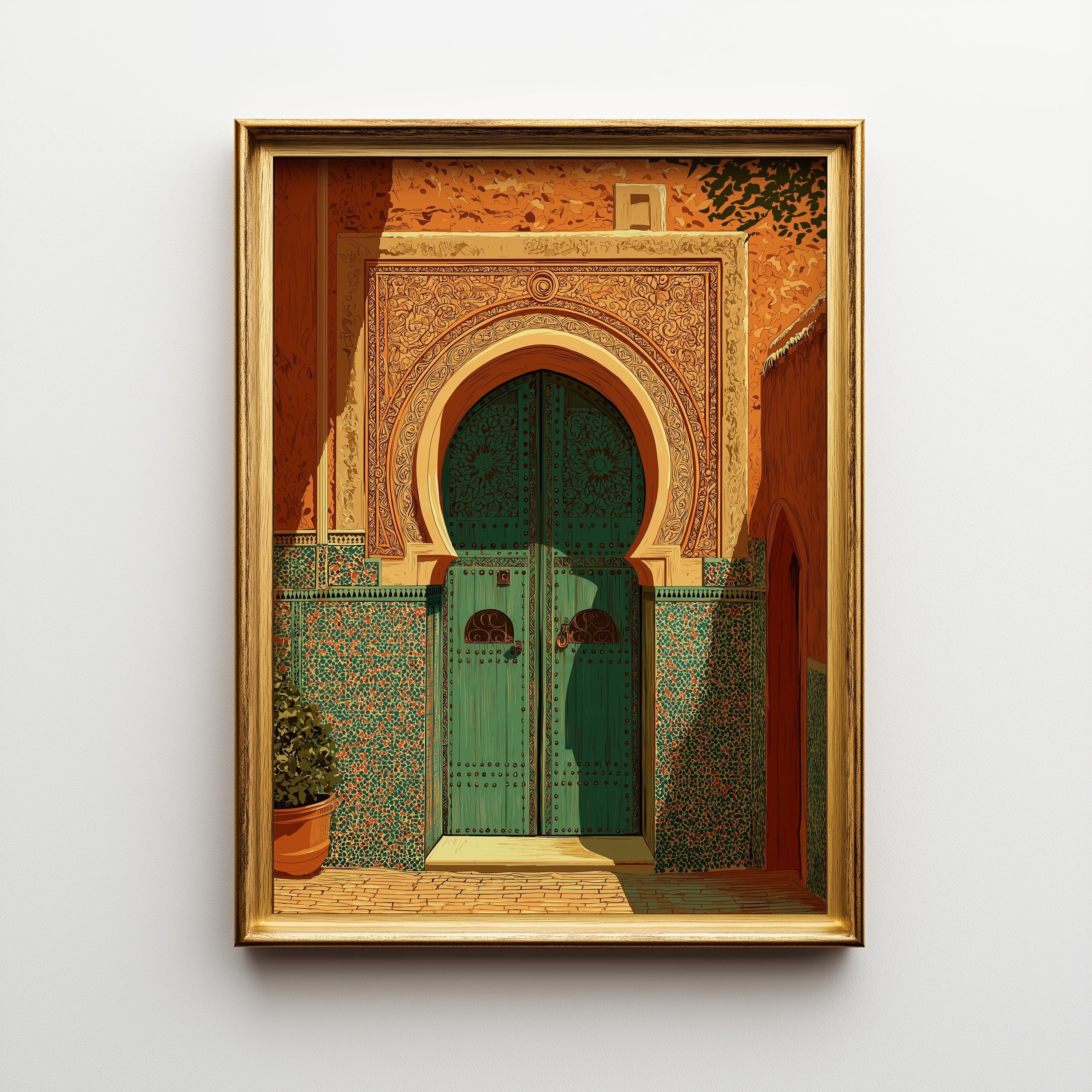 Moroccan Green Door Marrakech Architecture Wall Art by The Wall Art Studio