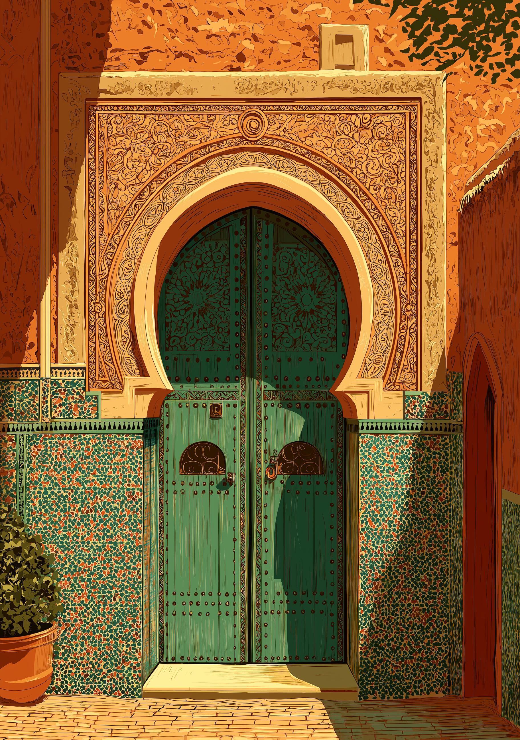 Moroccan Green Door Marrakech Architecture Wall Art by The Wall Art Studio