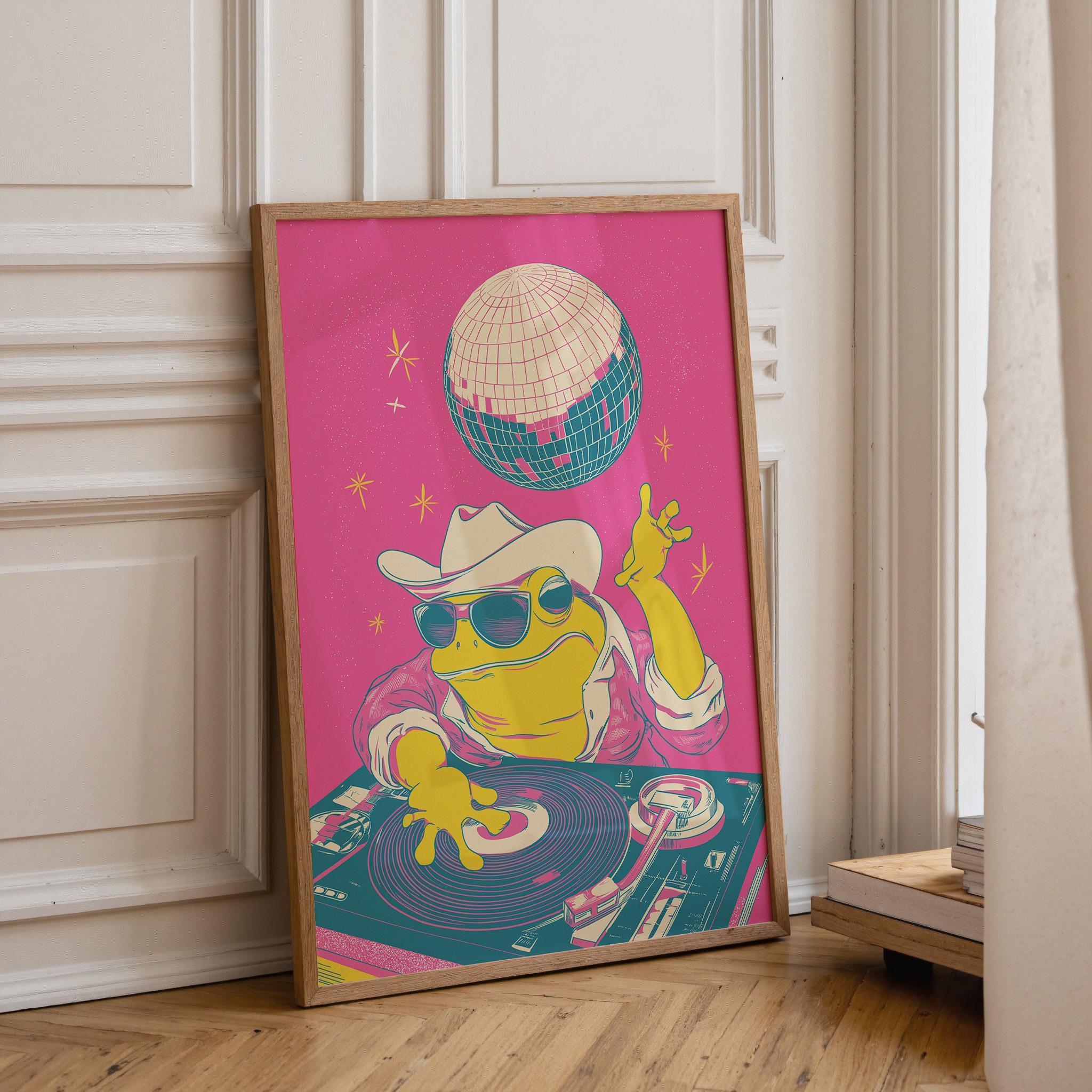 Frog DJ Disco Retro Animal Pink Maximalist Wall Art by The Wall Art Studio - physical