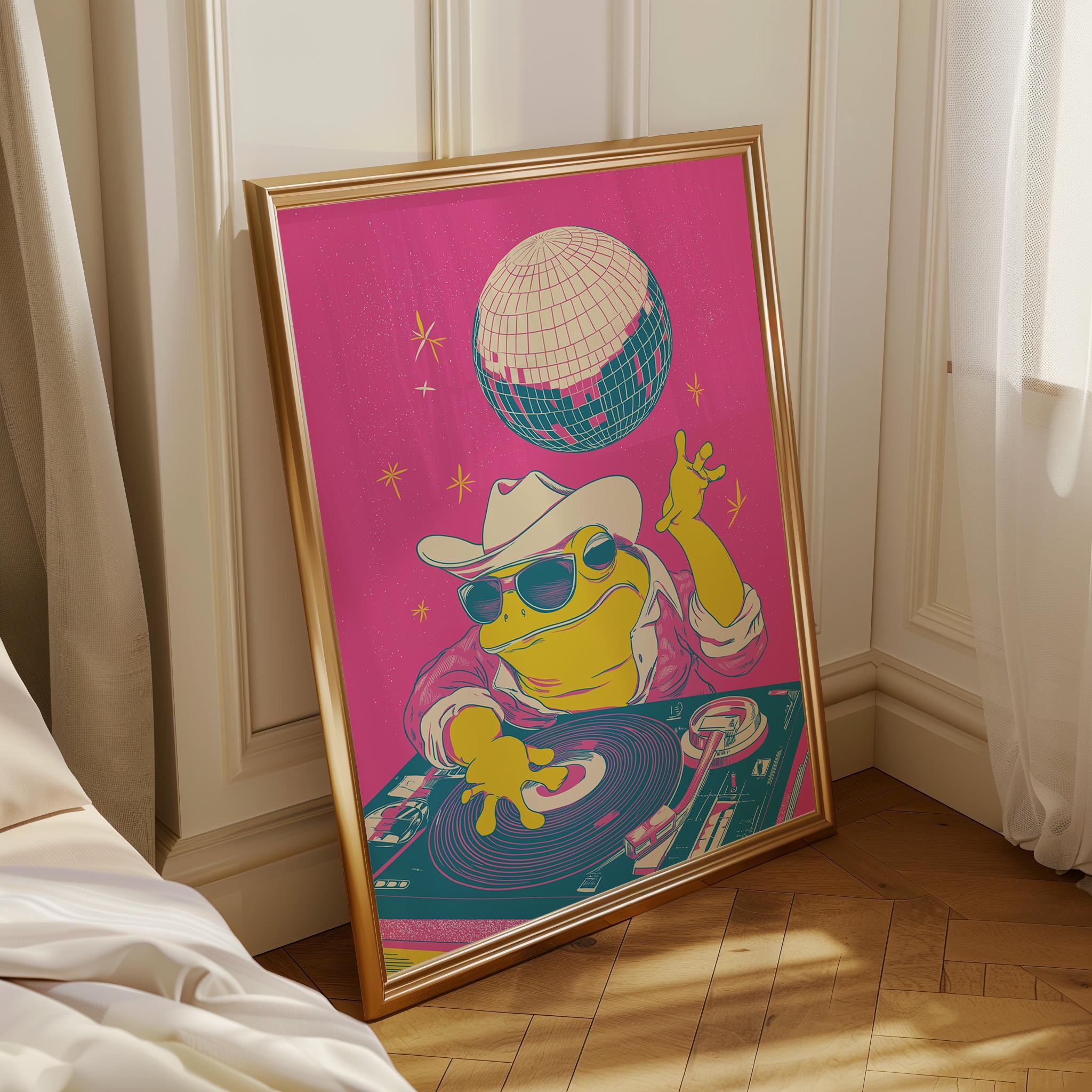 Frog DJ Disco Retro Animal Pink Maximalist Wall Art by The Wall Art Studio - physical