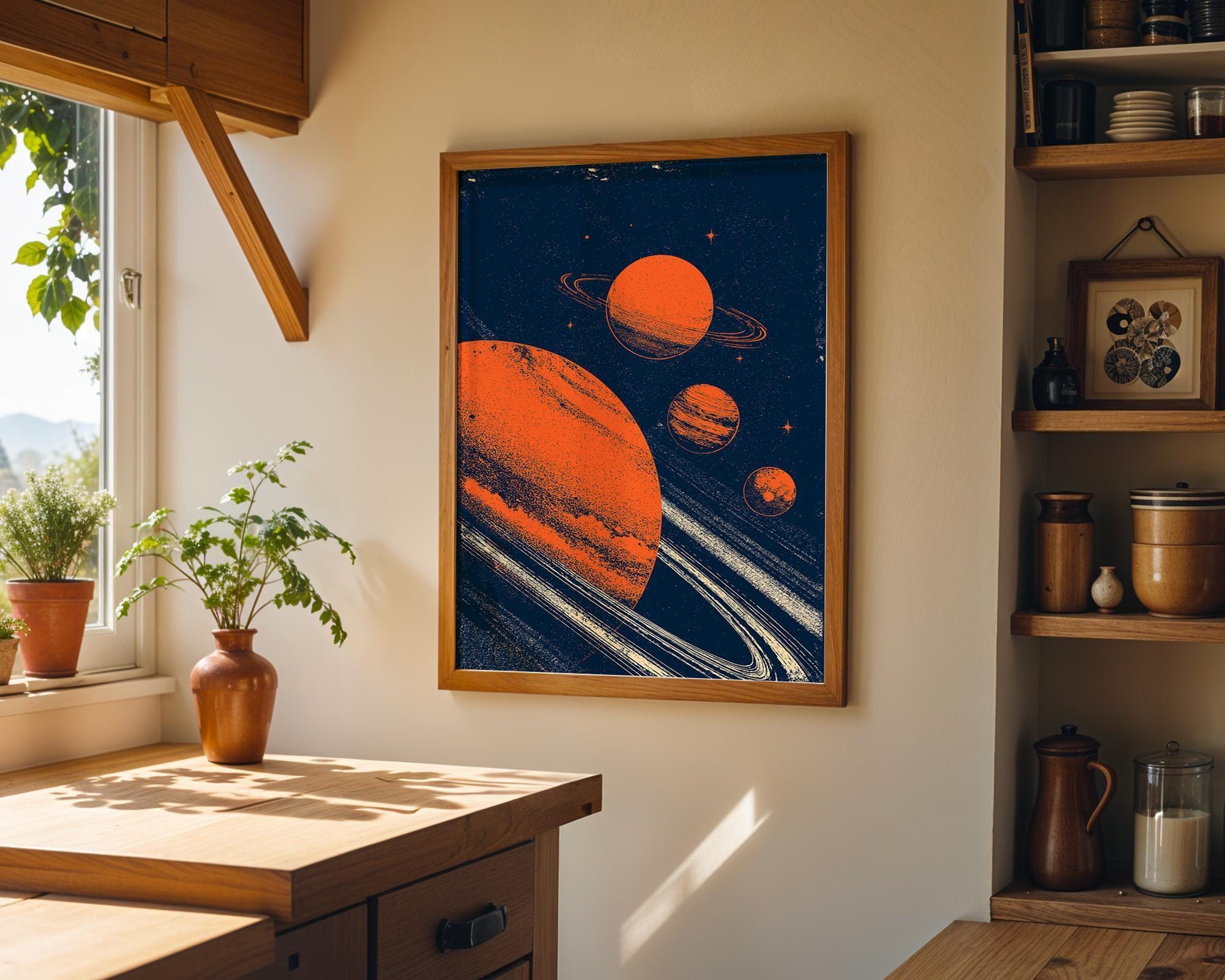 Retro Planet Mid Century Modern Space Celestial Solar System Wall Art by The Wall Art Studio