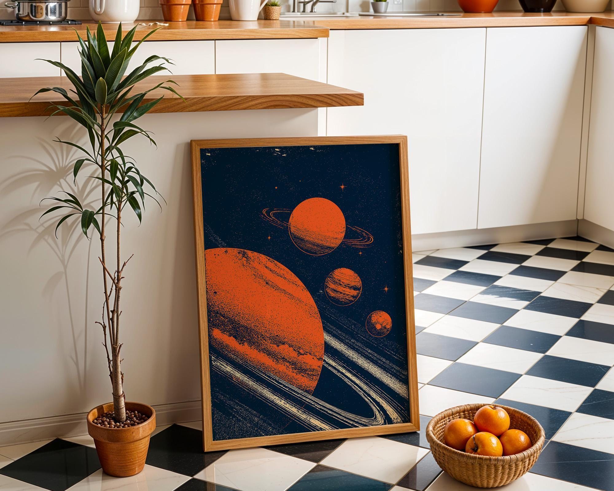 Retro Planet Mid Century Modern Space Celestial Solar System Wall Art by The Wall Art Studio