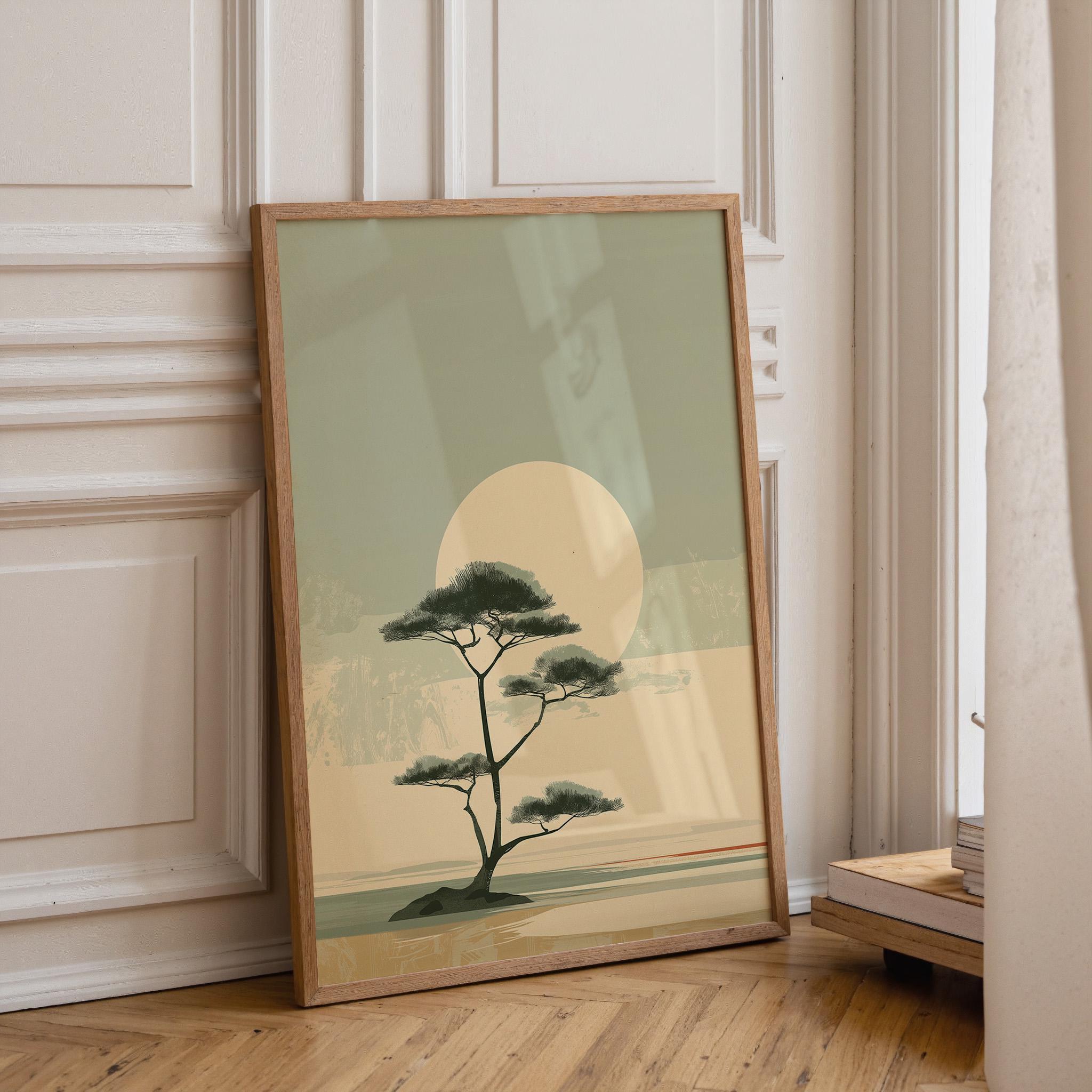 Minimalist Japanese Tree Landscape Japandi Wall Art by The Wall Art Studio