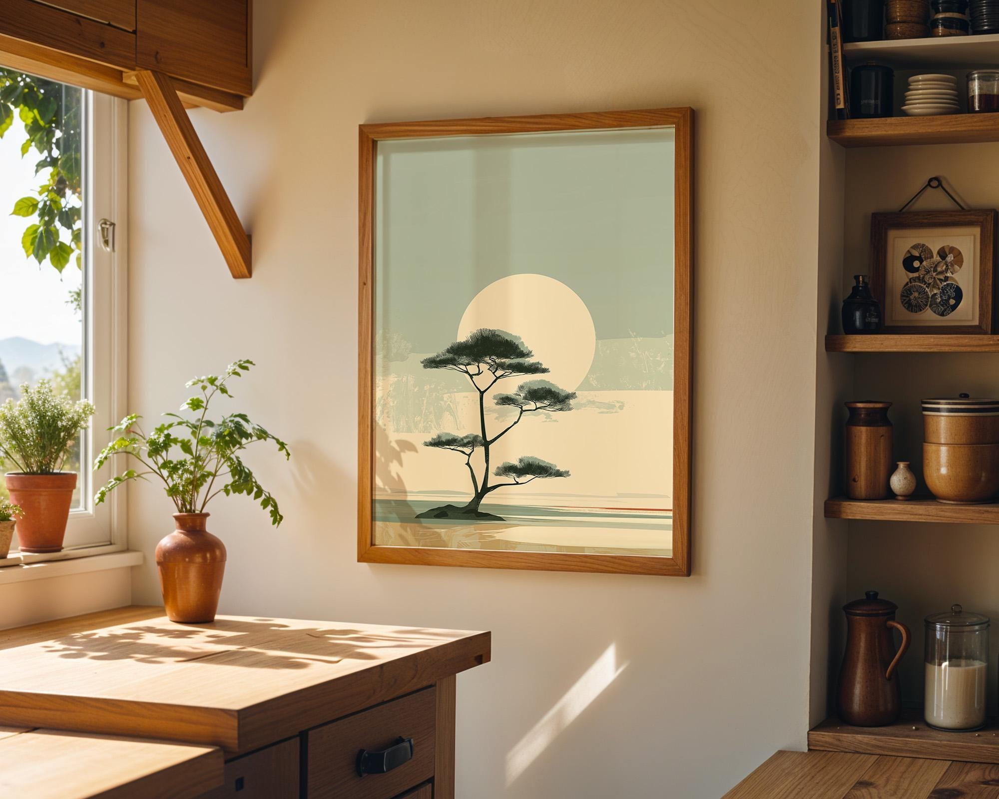 Minimalist Japanese Tree Landscape Japandi Wall Art by The Wall Art Studio