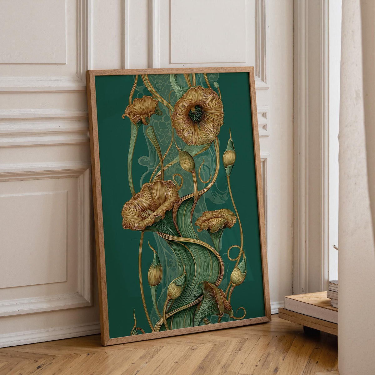 Art Nouveau Emerald Green Vintage Inspired Floral Wall Art by The Wall Art Studio