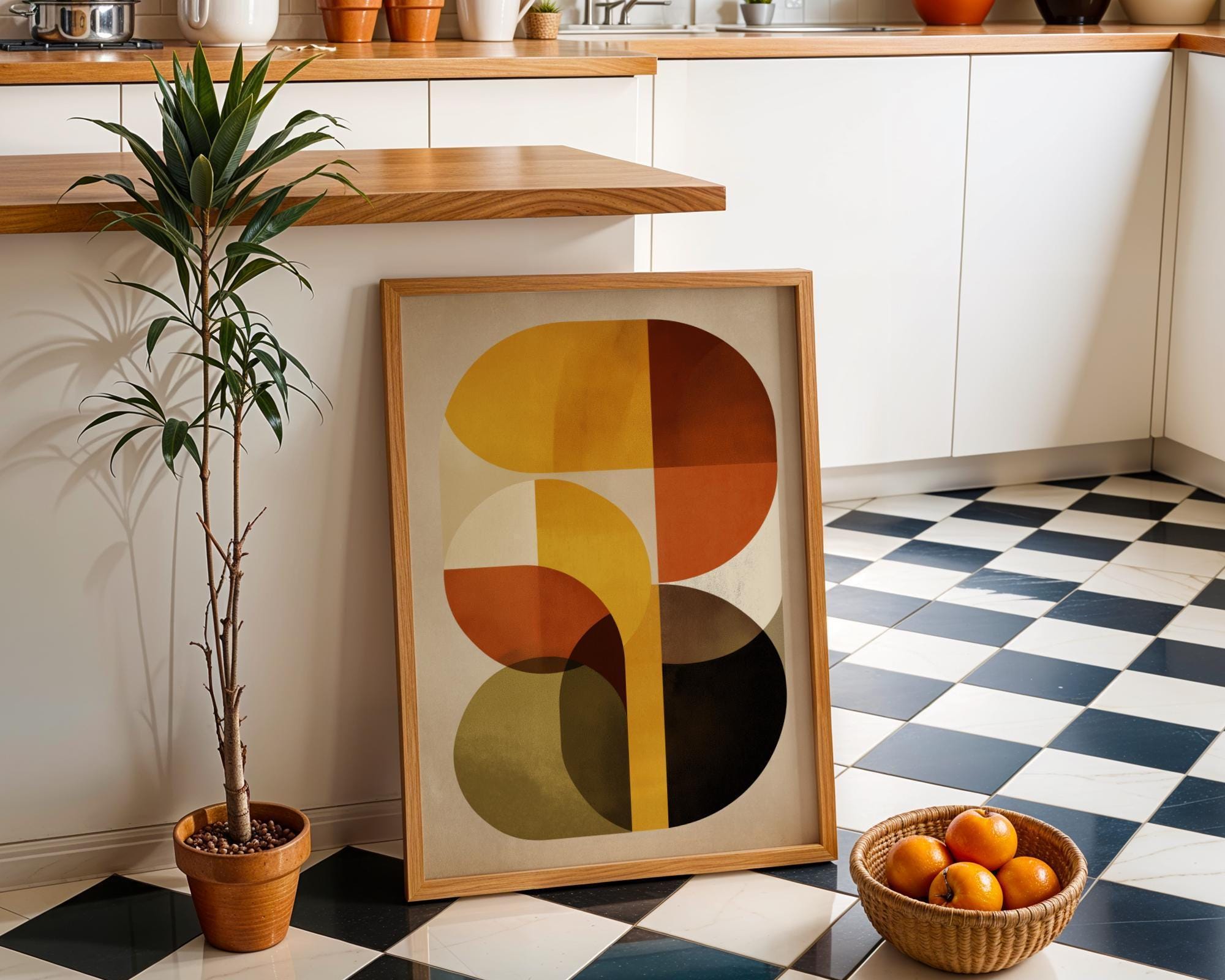 Mid-Century Modern Retro Abstract Geometric Wall Art by The Wall Art Studio - physical
