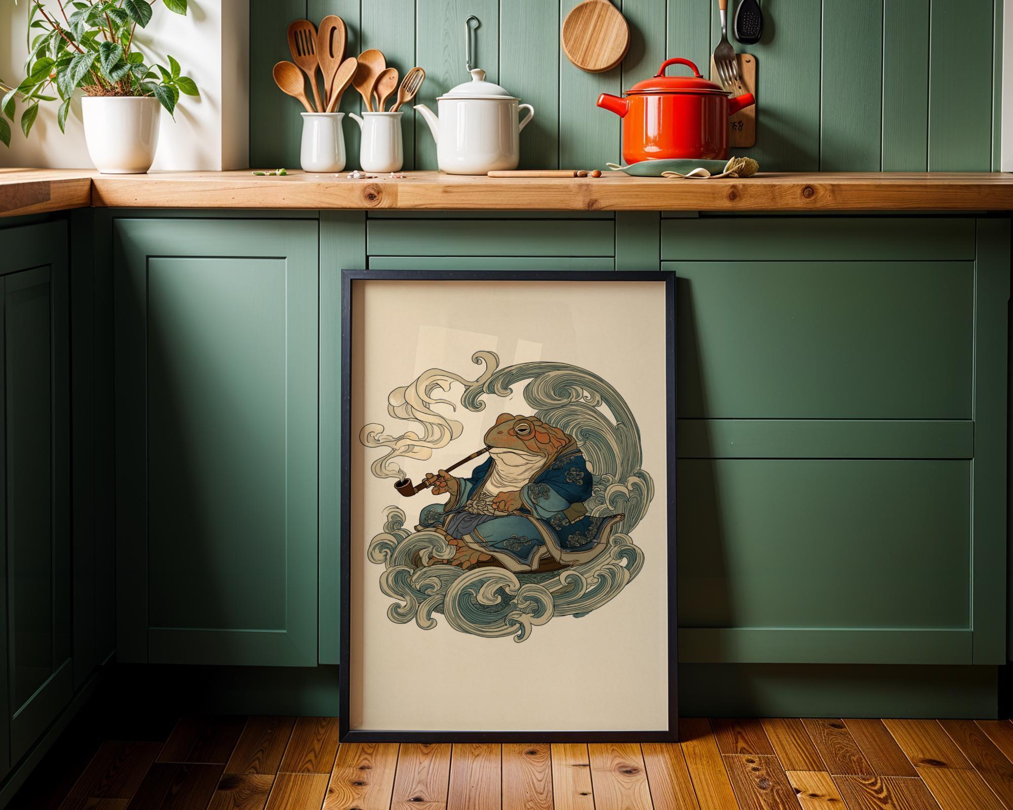 Japanese Whimsical Frog in Kimono, Yokai-Inspired Wall Art by The Wall Art Studio