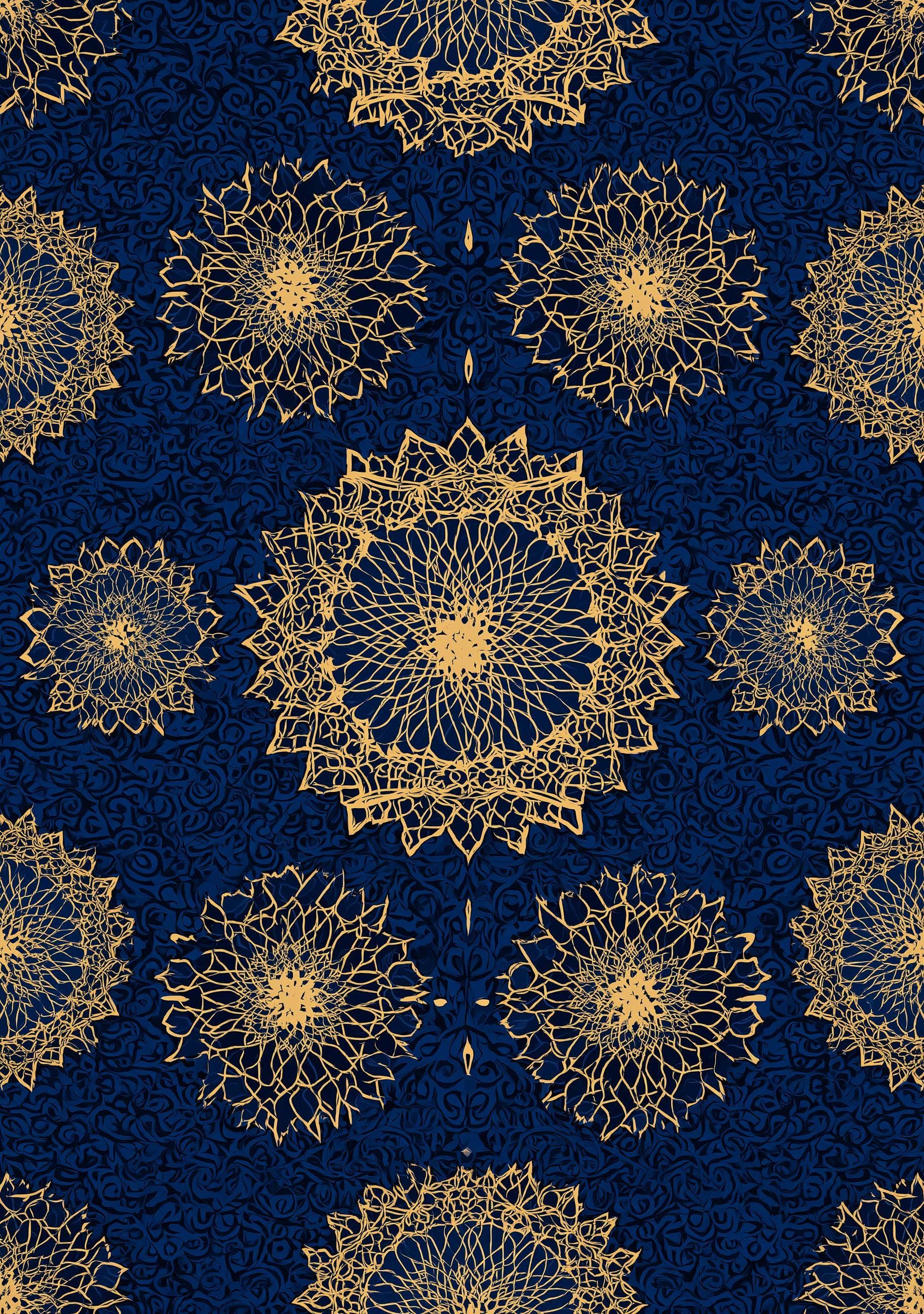 Islamic Geometric Pattern Blue & Gold Moroccan Tile Wall Art by The Wall Art Studio