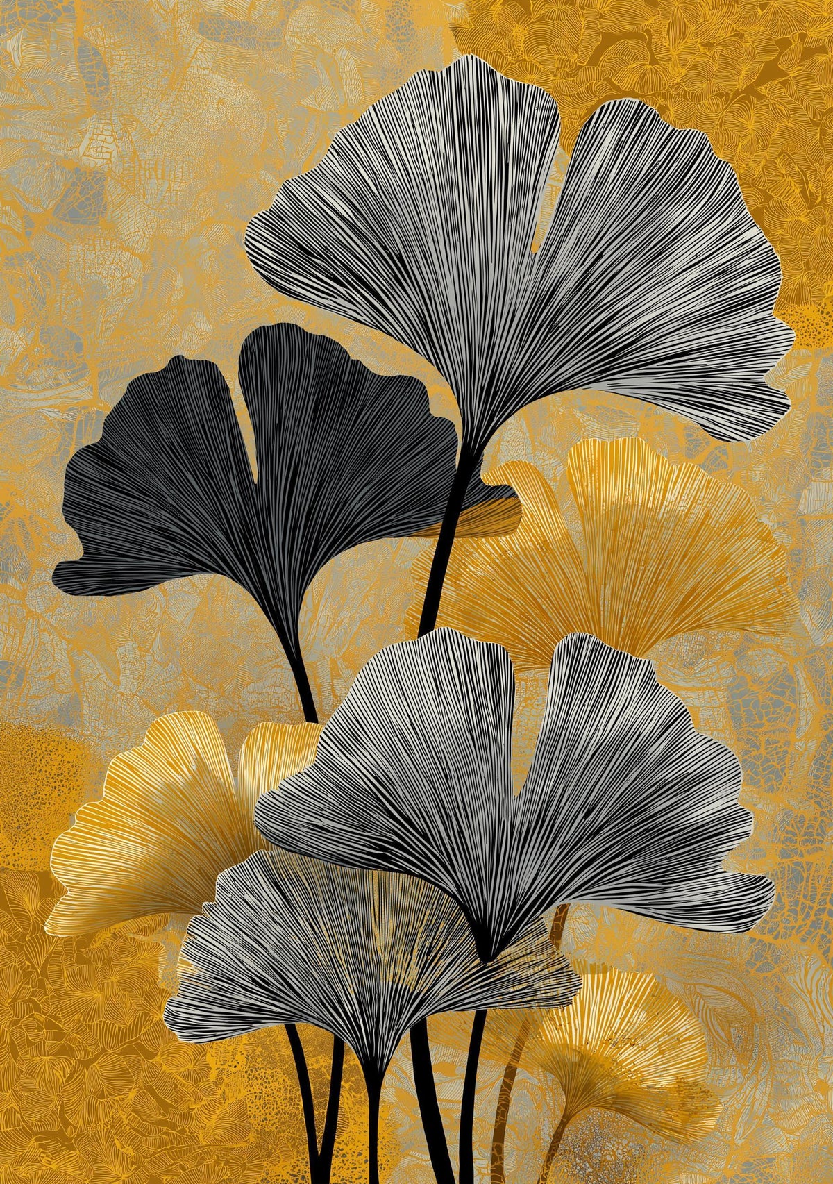 Black & Gold Ginkgo Minimalist Botanical Art Deco Leaf Wall Art