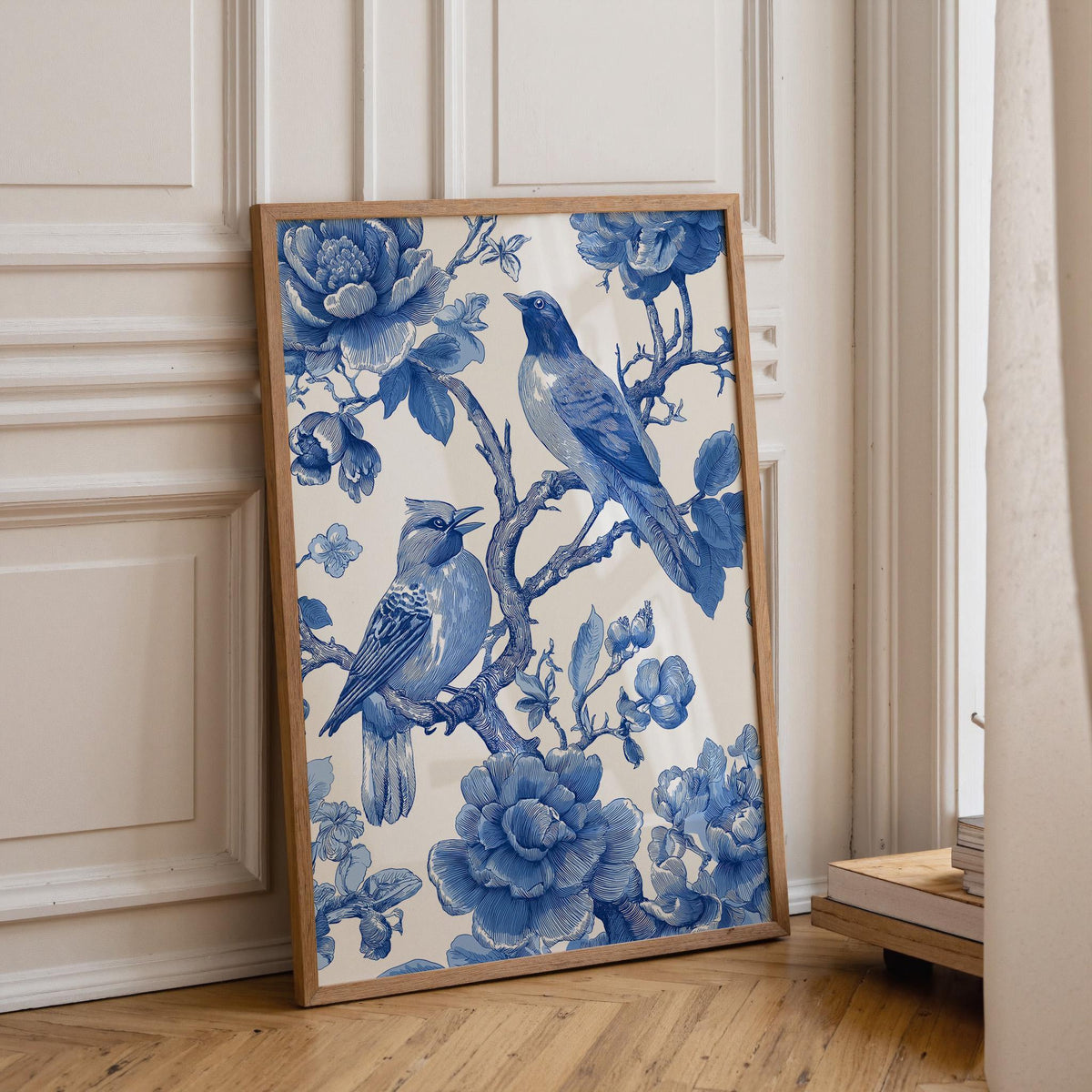Chinoiserie Bird Blue and White Botanical Vintage Style Songbird Wall Art by The Wall Art Studio - physical