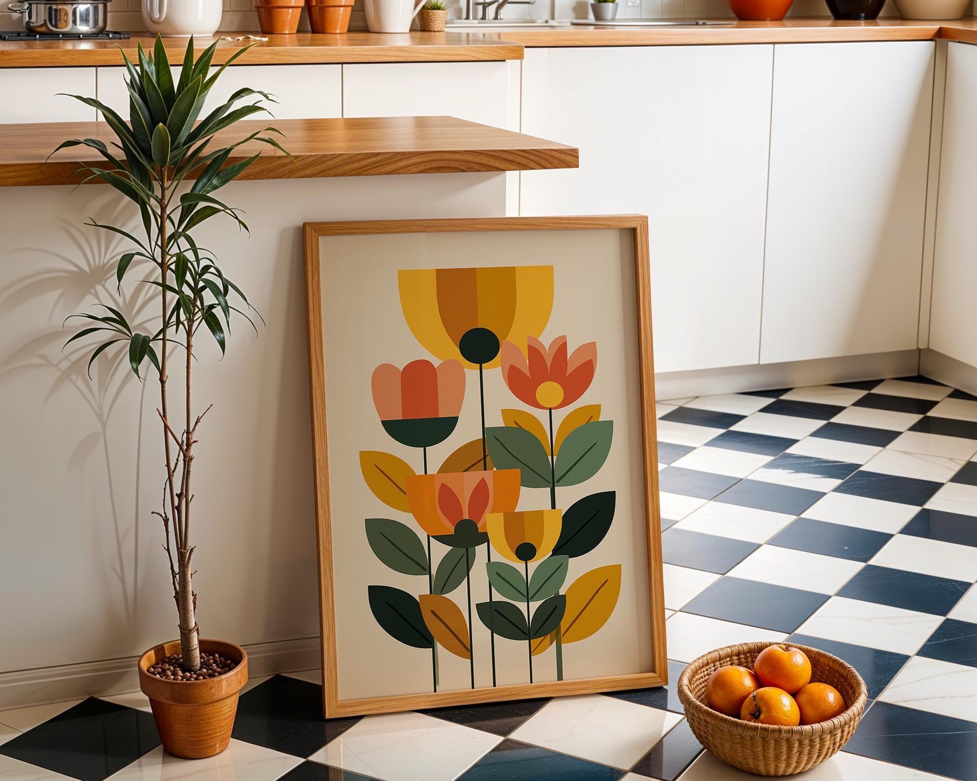 Mid Century Modern Floral Retro Abstract Flower Wall Art by The Wall Art Studio