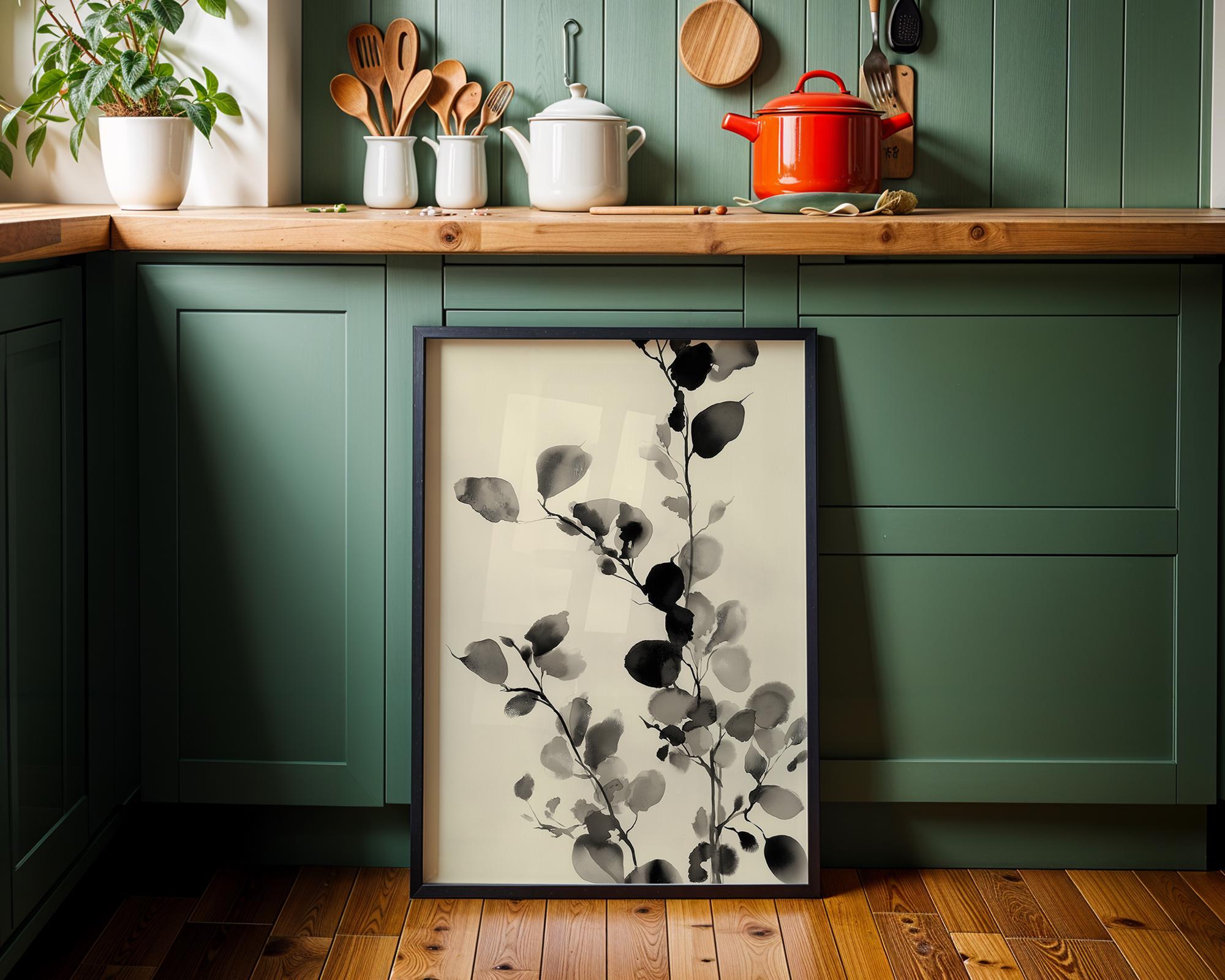 Minimalist Botanical Black Ink Floral Japandi Botanical Wall Art