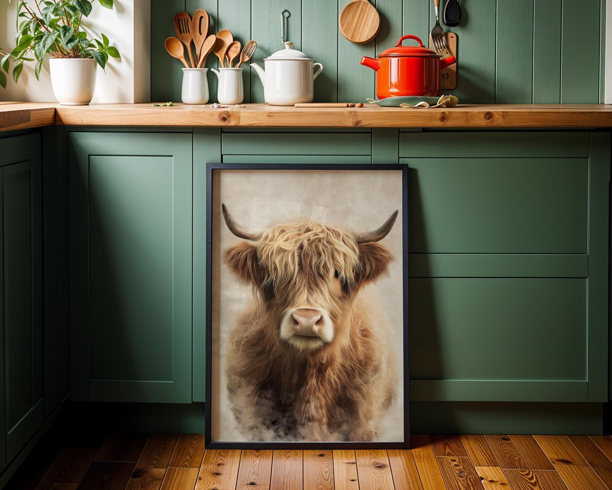 Highland Cow Rustic Farmhouse Scottish Highland Cattle Wall Art by The Wall Art Studio - physical