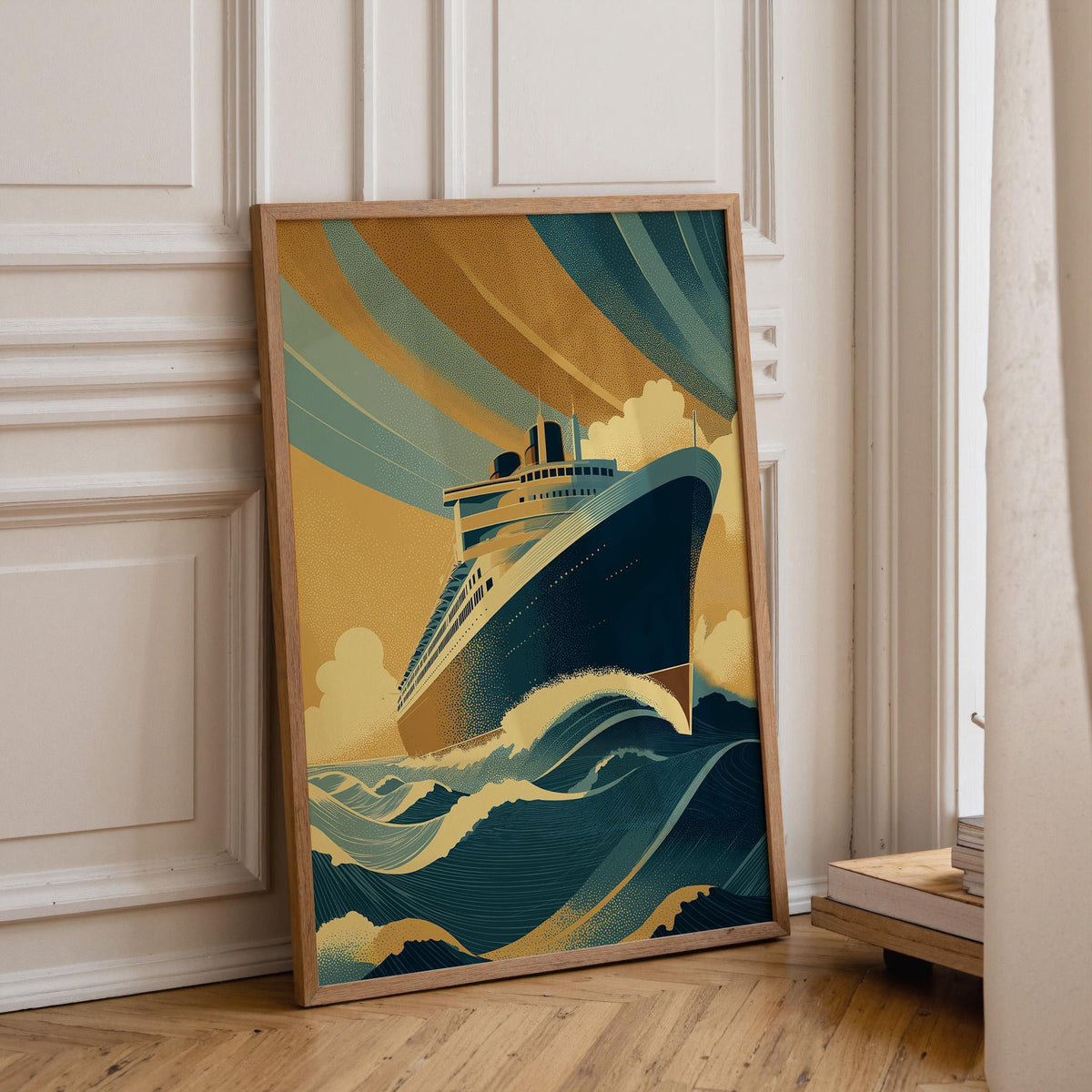 Teal and Gold Art Deco Cruise Liner Wall Art by The Wall Art Studio