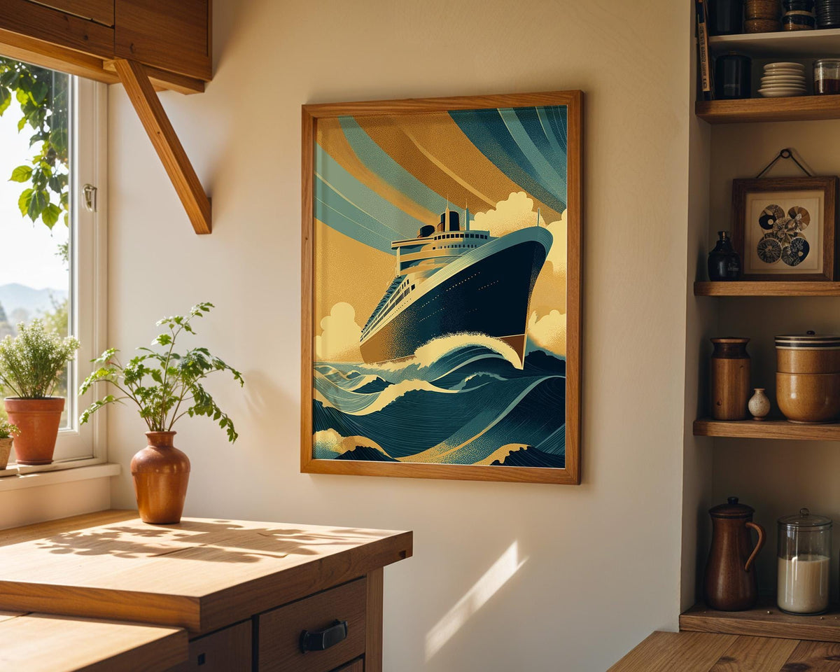 Teal and Gold Art Deco Cruise Liner Wall Art by The Wall Art Studio