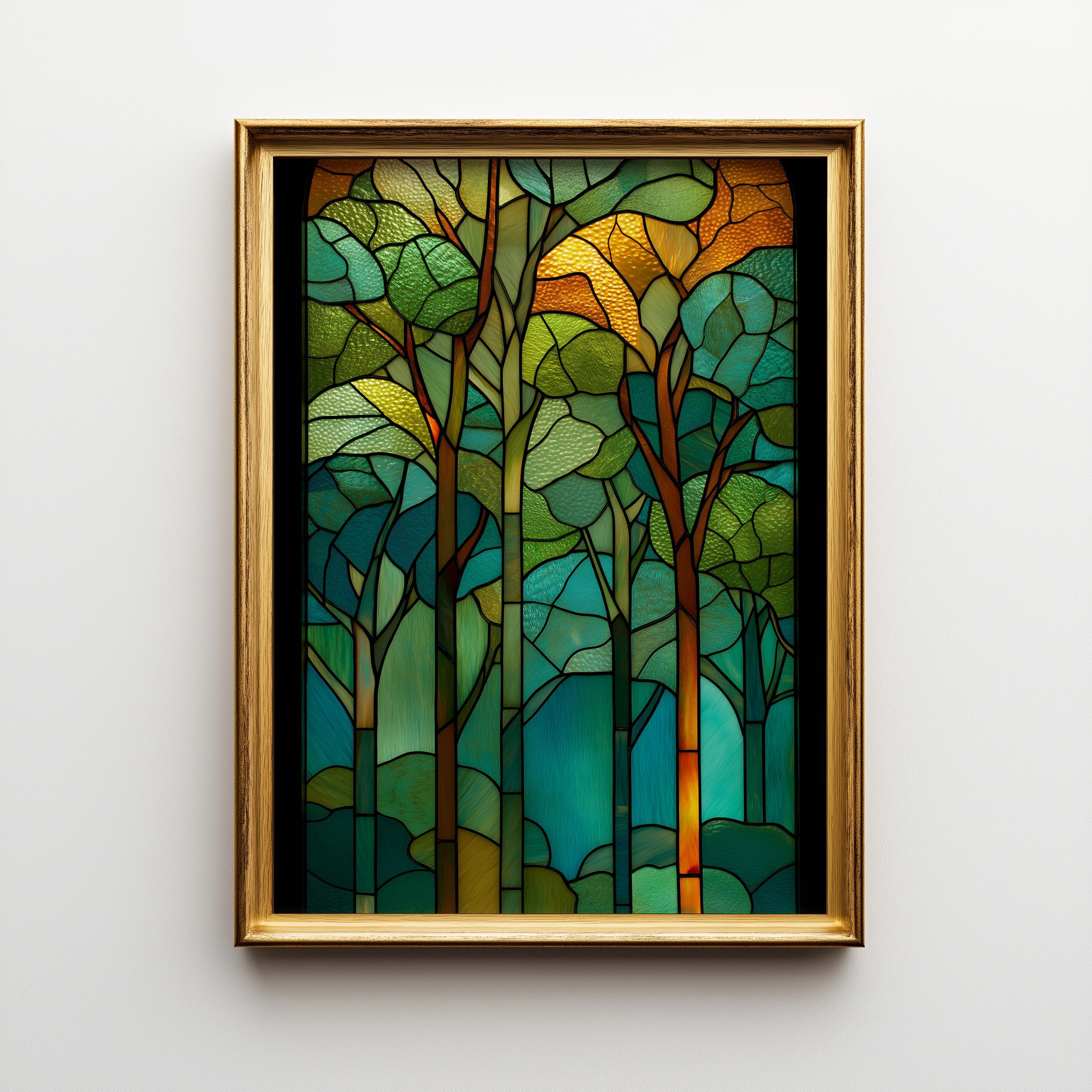 Stained Glass Forest Art Nouveau Tree Woodland Nature Wall Art