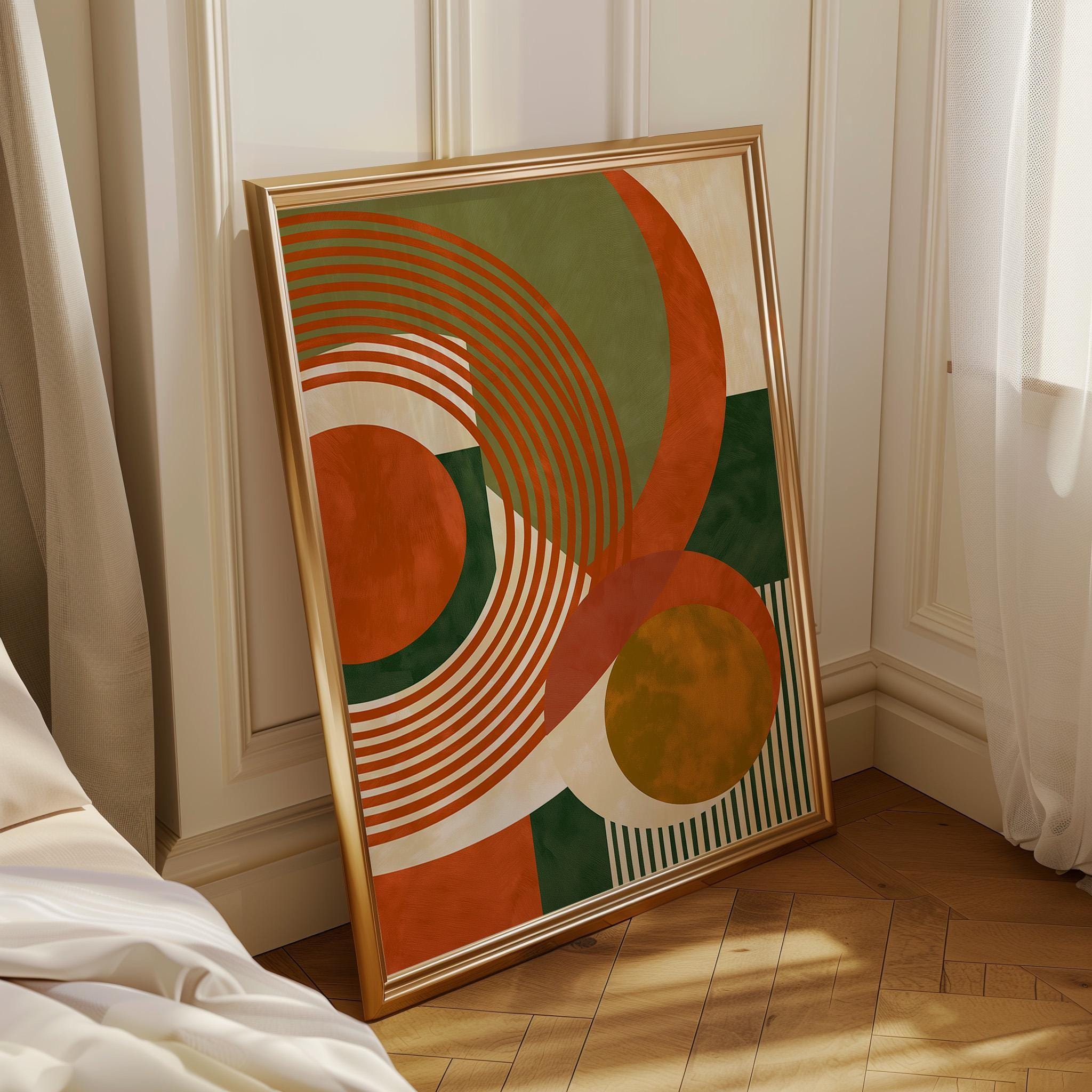 Neo Deco Retro Orange & Green Mid Century Geometric Wall Art by The Wall Art Studio