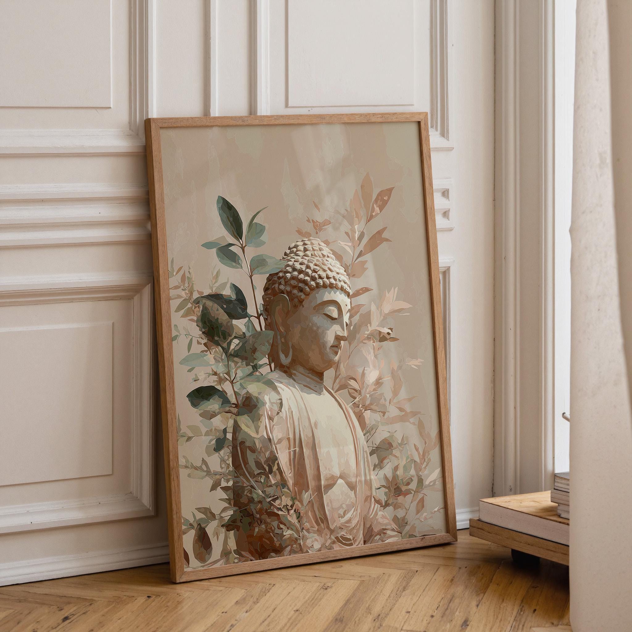 Buddha Wall Art Print, Botanical Buddhist, Calm Meditation Décor, Neutral Spiritual Home Art