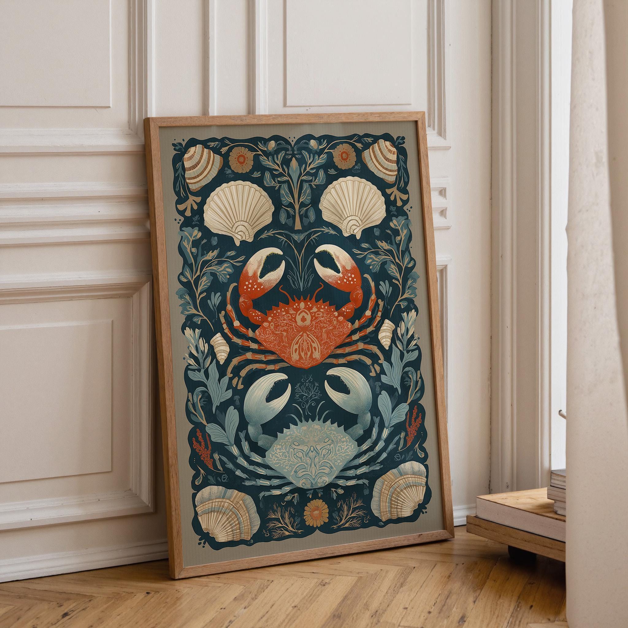 Coastal Crab Nautical Folk Beach House Shell and Sea Life Wall Art