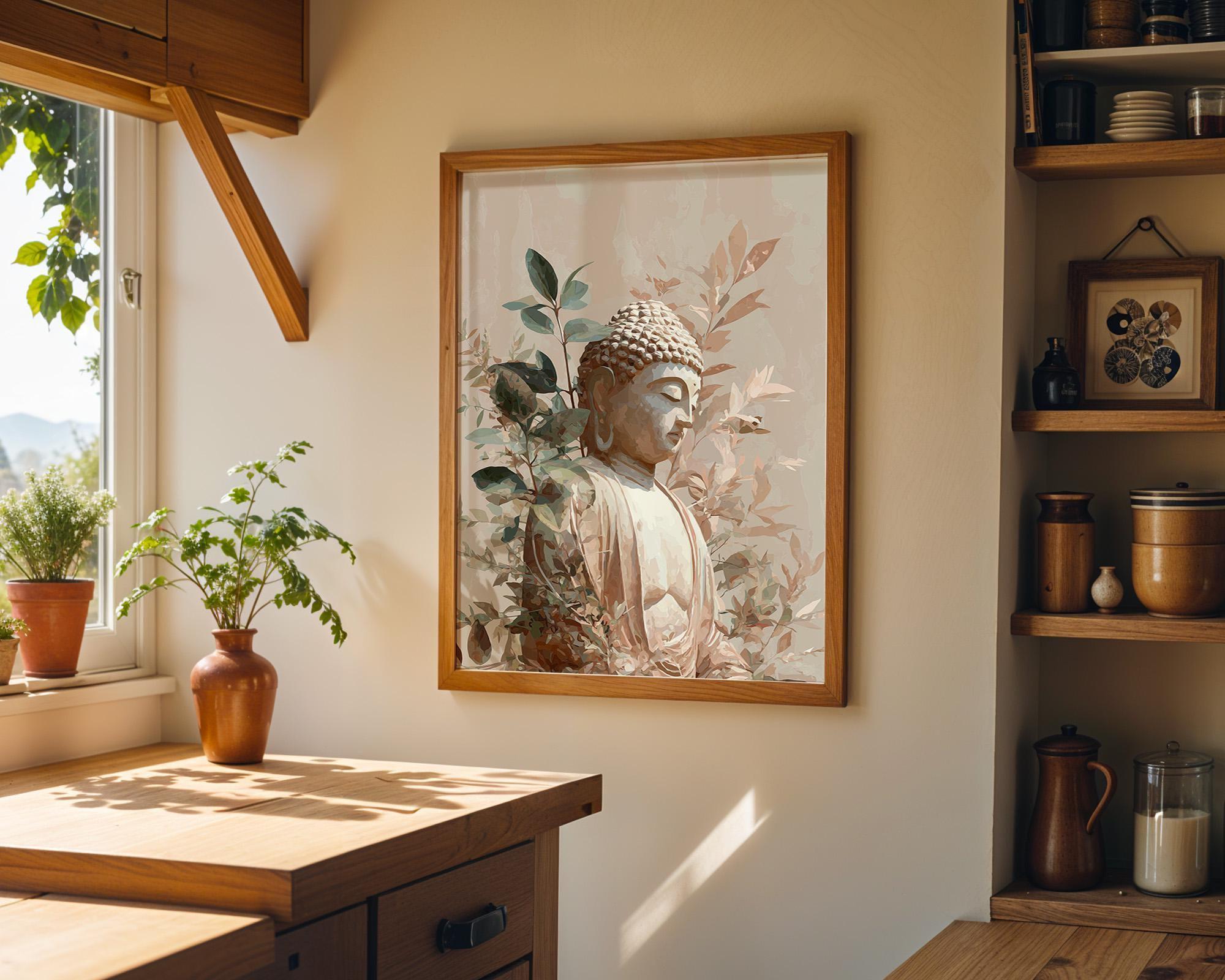 Buddha Wall Art Print, Botanical Buddhist, Calm Meditation Décor, Neutral Spiritual Home Art