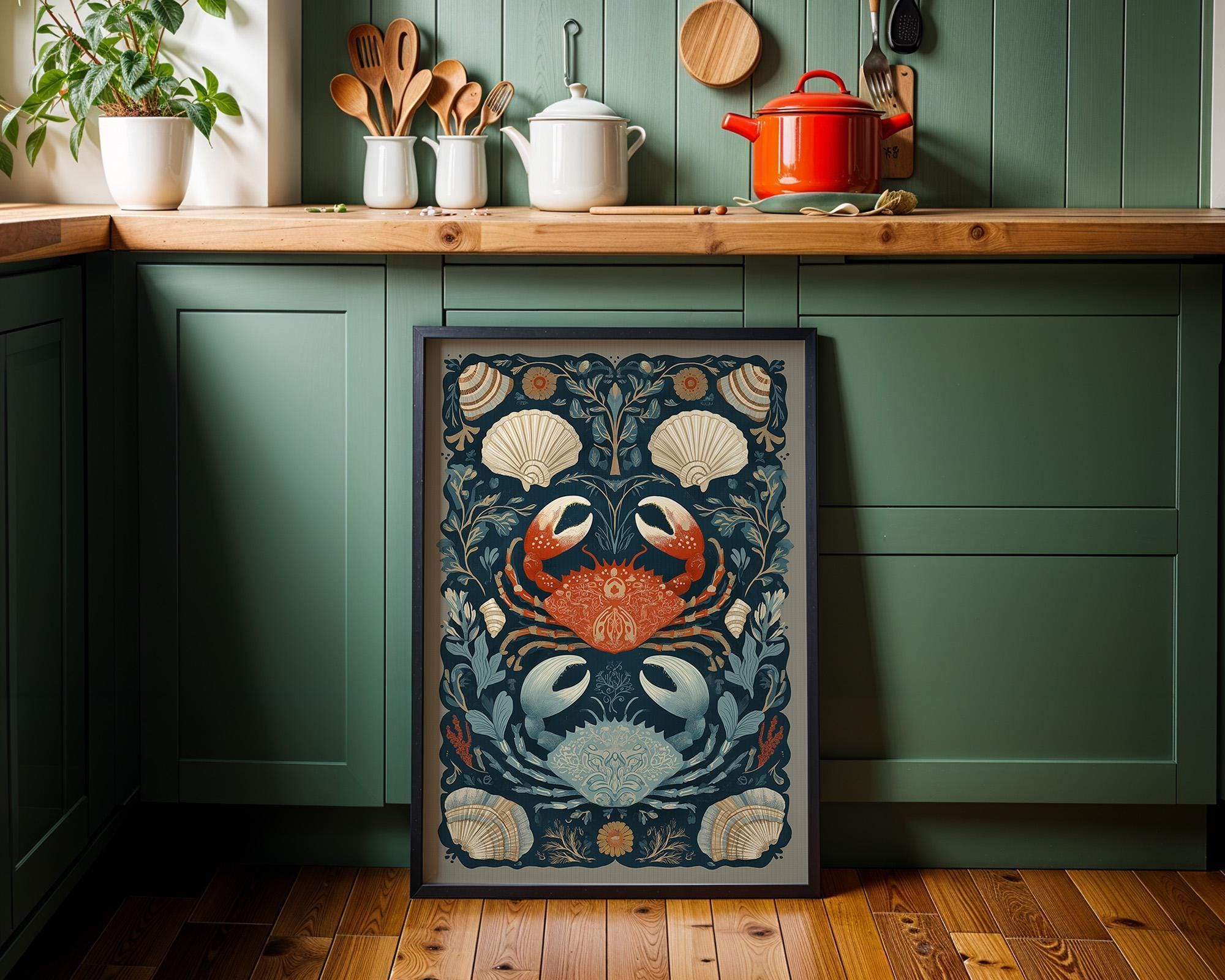 Coastal Crab Nautical Folk Beach House Shell and Sea Life Wall Art