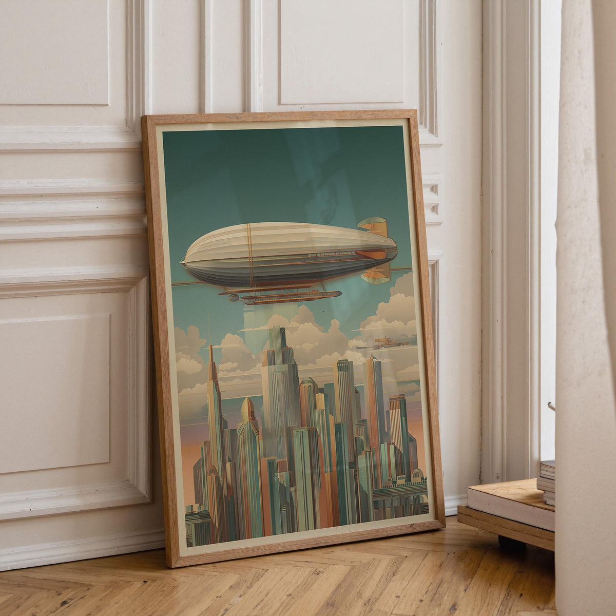 Art Deco Airship Vintage Sci Fi Zephyr Over City Wall Art by The Wall Art Studio