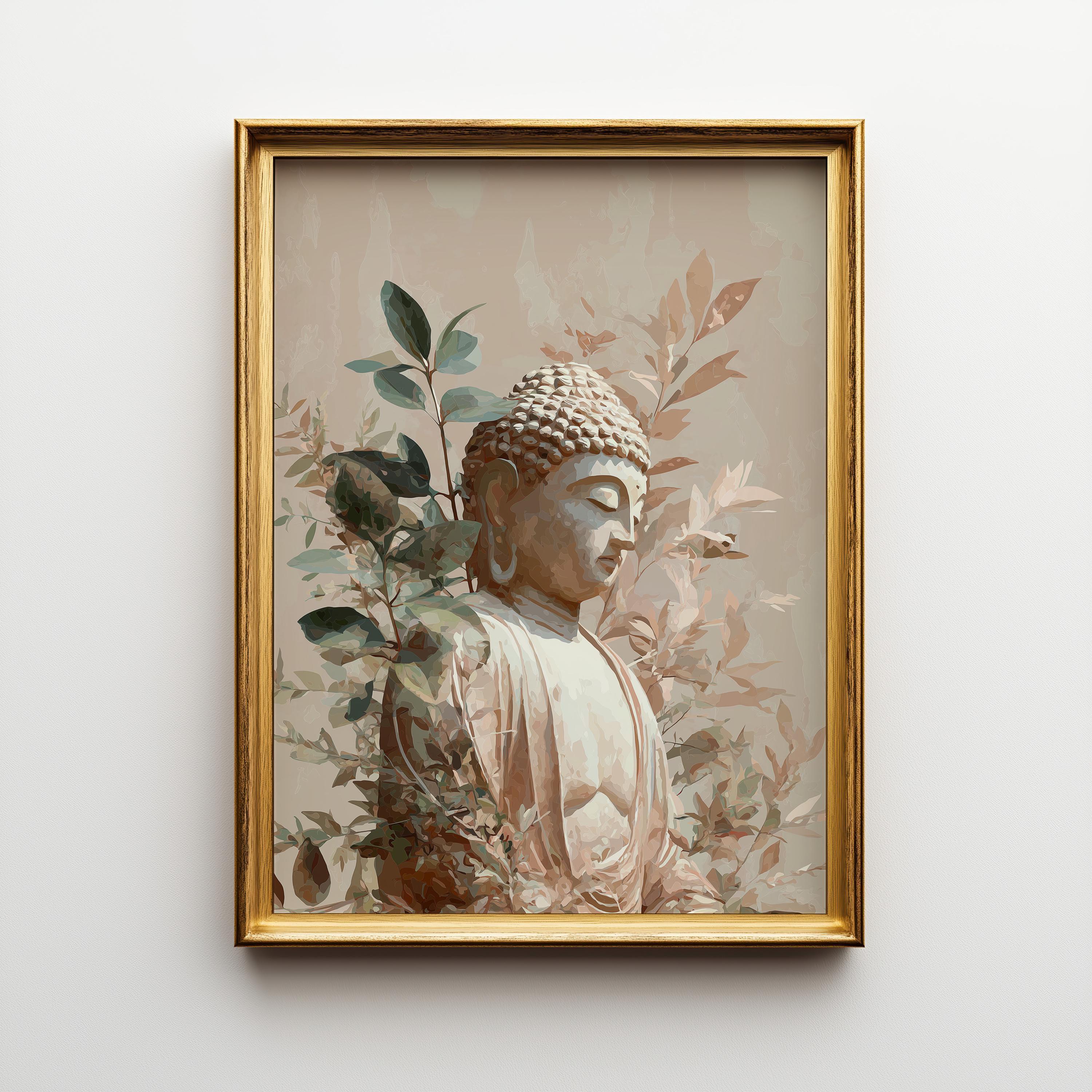 Buddha Wall Art Print, Botanical Buddhist, Calm Meditation Décor, Neutral Spiritual Home Art