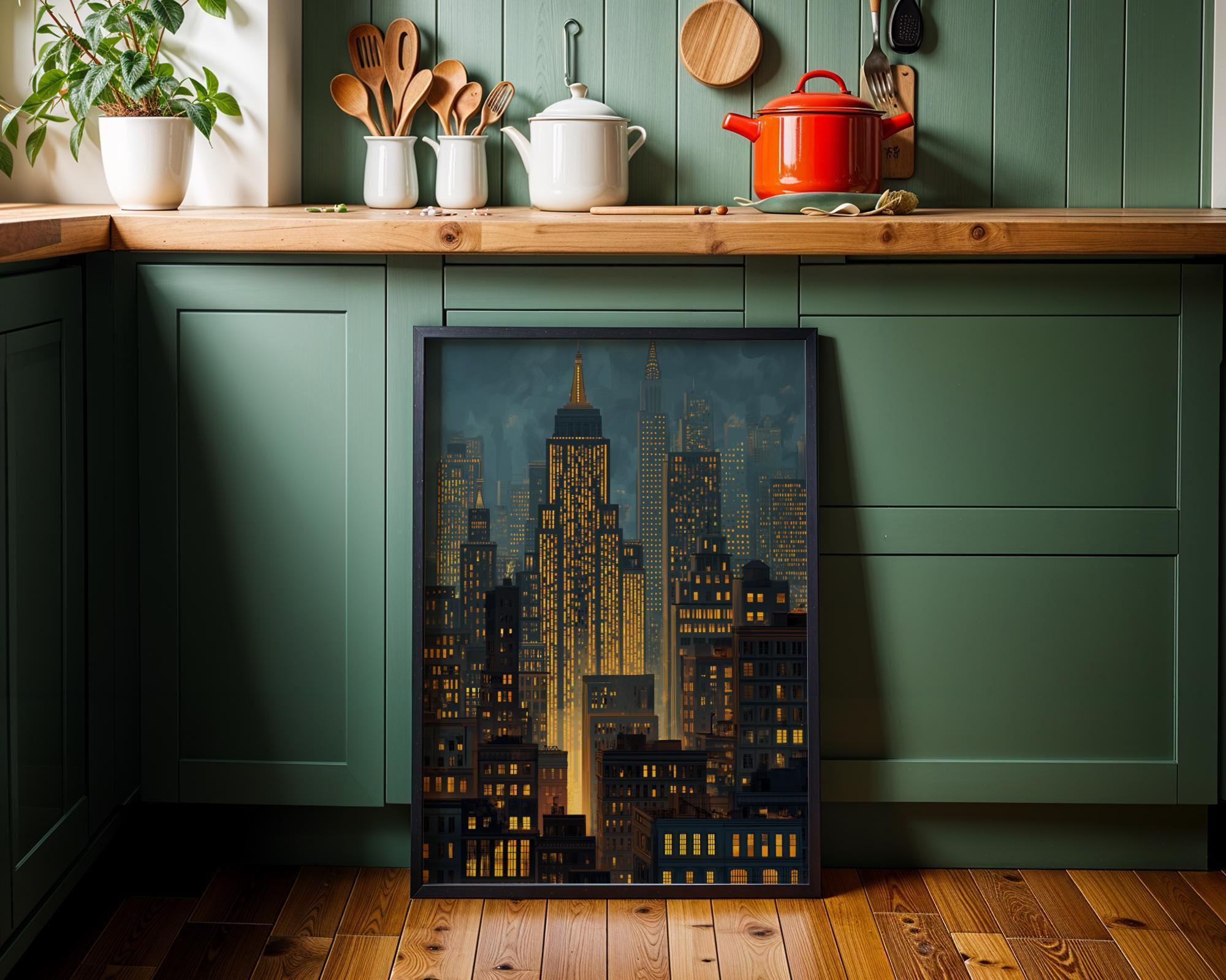 New York City Skyline Night Lights Modern Cityscape Wall Art
