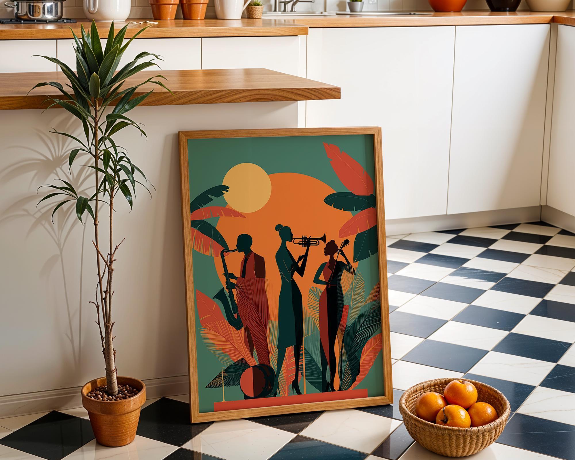 Art Deco Jazz Band Tropical Mid Century Music Wall Art by The Wall Art Studio