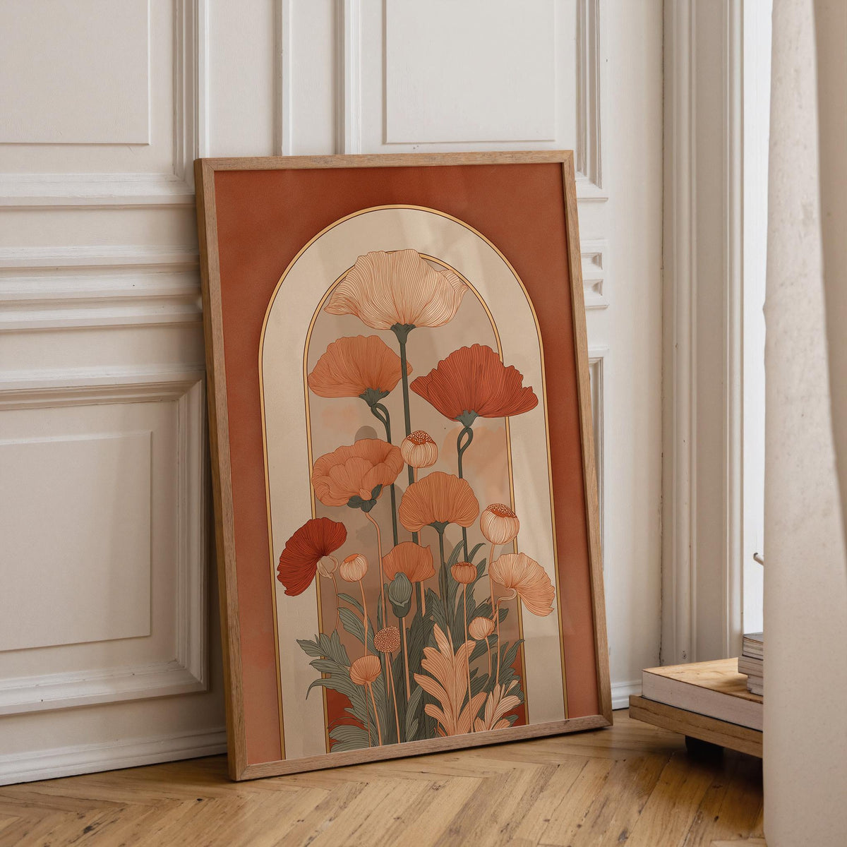 Vintage Floral Art Nouveau Orange Poppy Wall Art by The Wall Art Studio