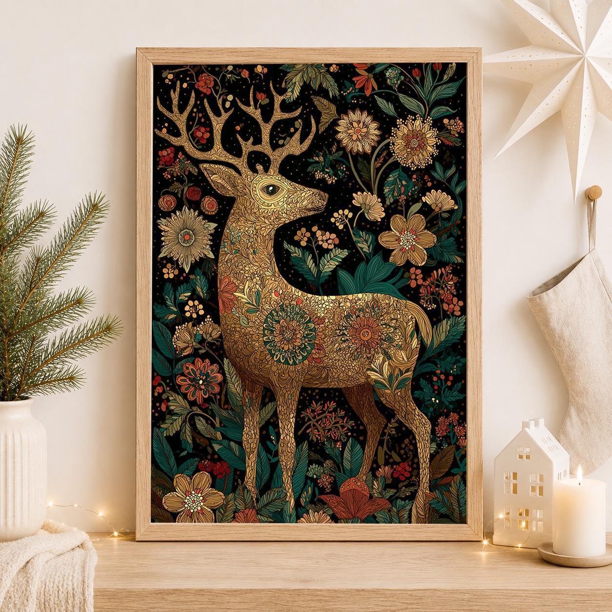 Scandinavian Christmas Nordic Folk Reindeer Wall Art by The Wall Art Studio