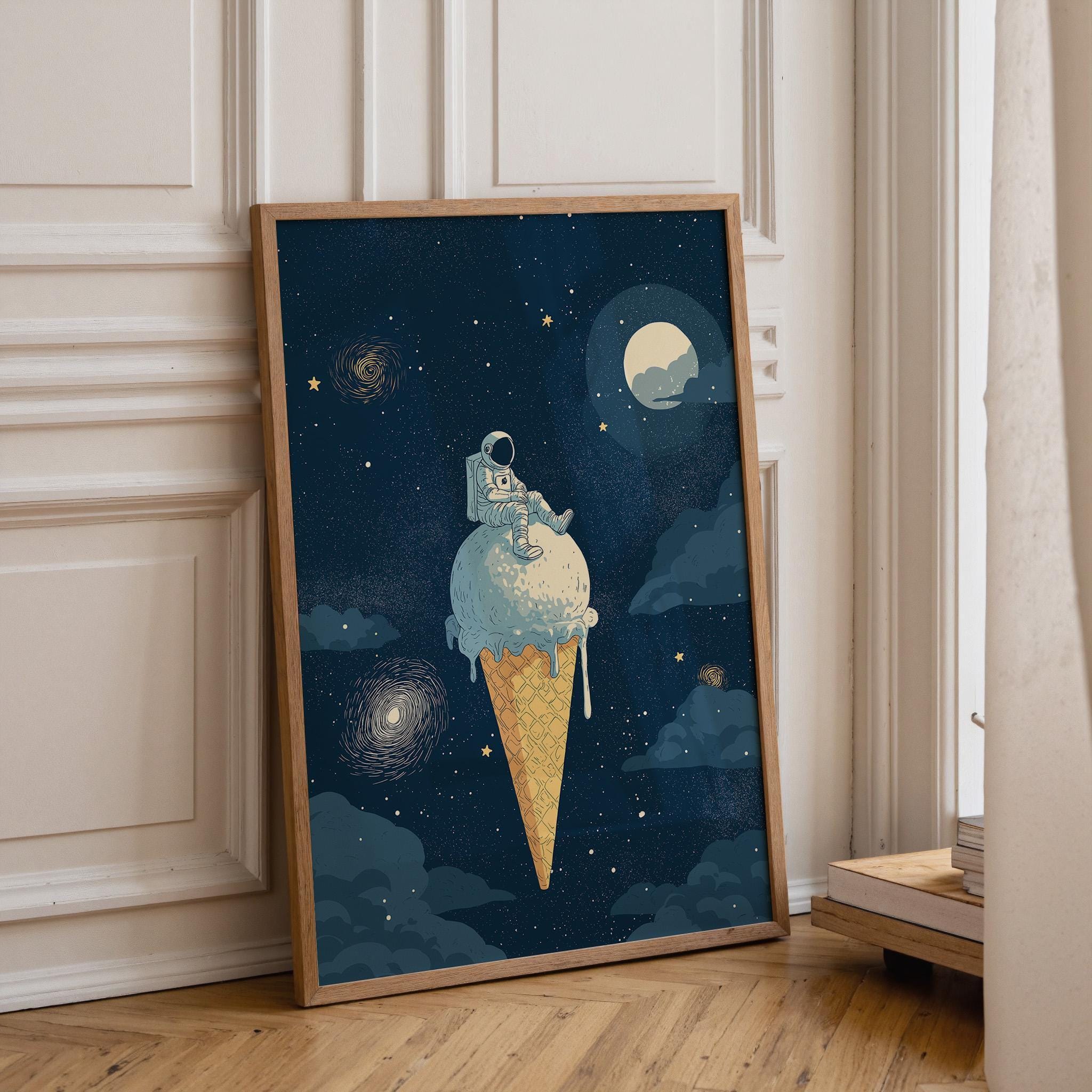 Astronaut Ice Cream Space Cosmic Moon Surreal Galaxy Wall Art by The Wall Art Studio