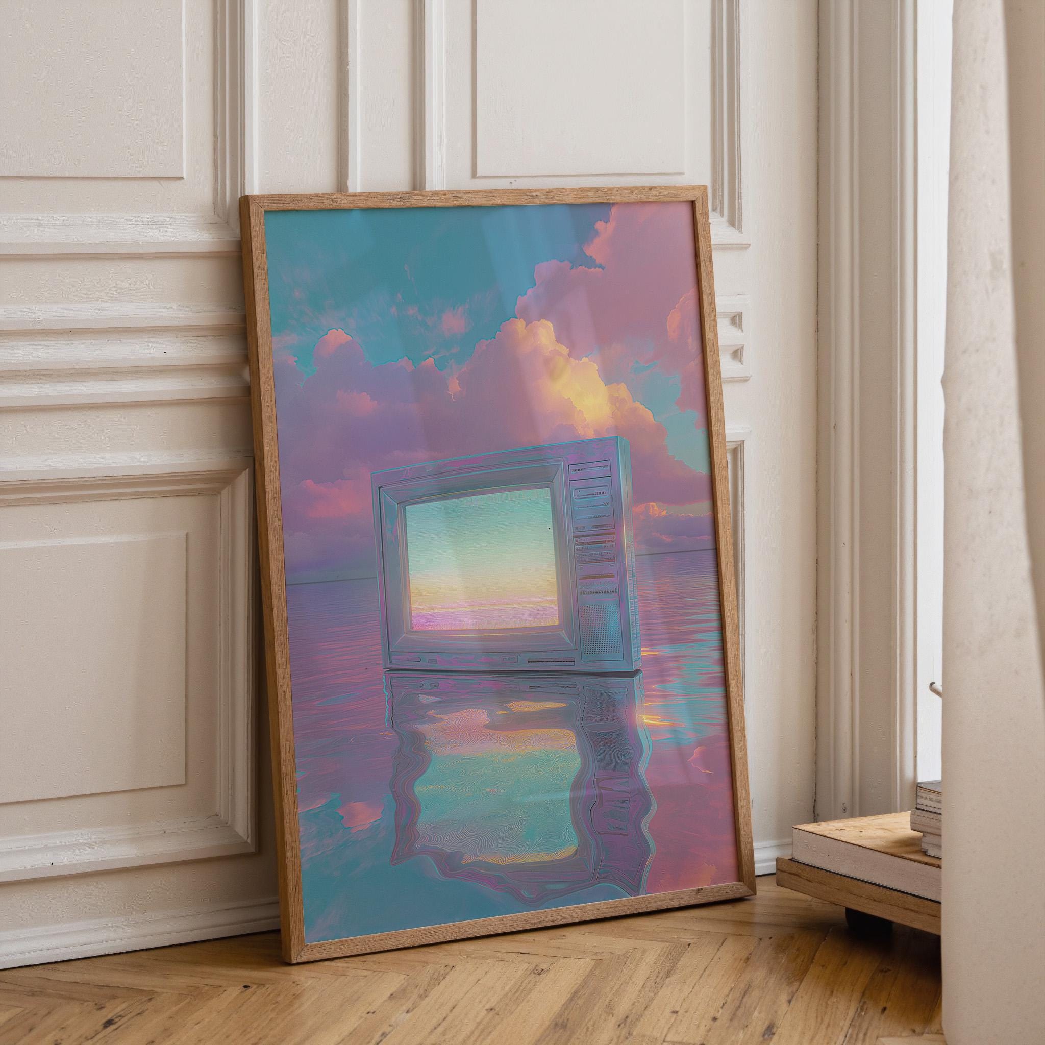 Vaporwave Neon Pastel Synthwave Retro TV Wall Art by The Wall Art Studio