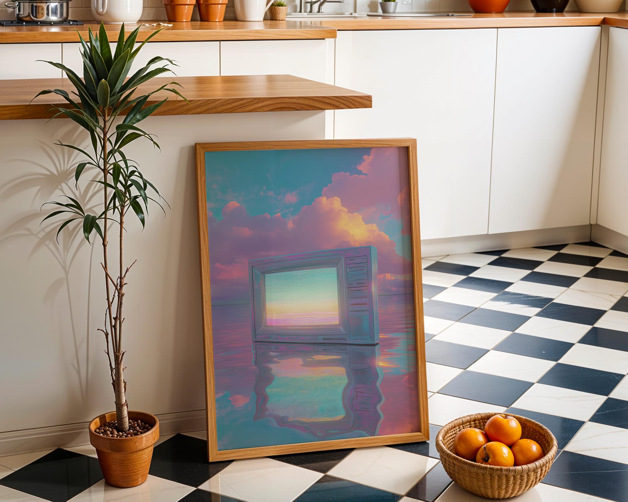 Vaporwave Neon Pastel Synthwave Retro TV Wall Art by The Wall Art Studio
