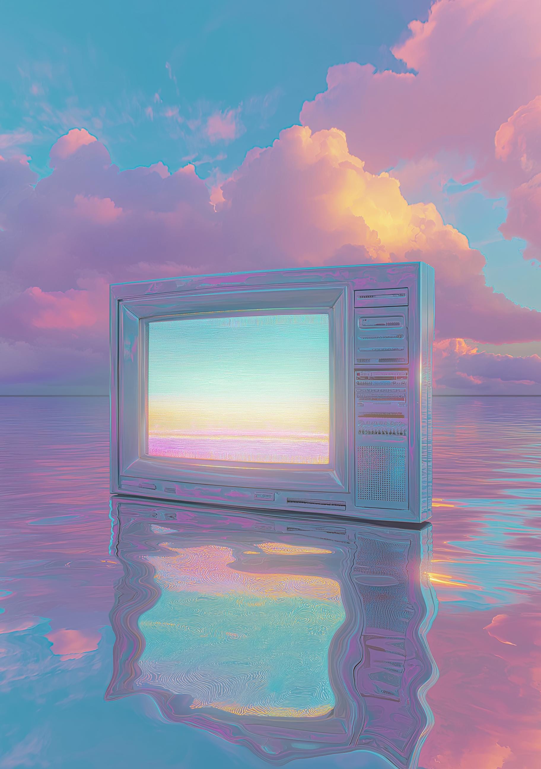 Vaporwave Neon Pastel Synthwave Retro TV Wall Art by The Wall Art Studio
