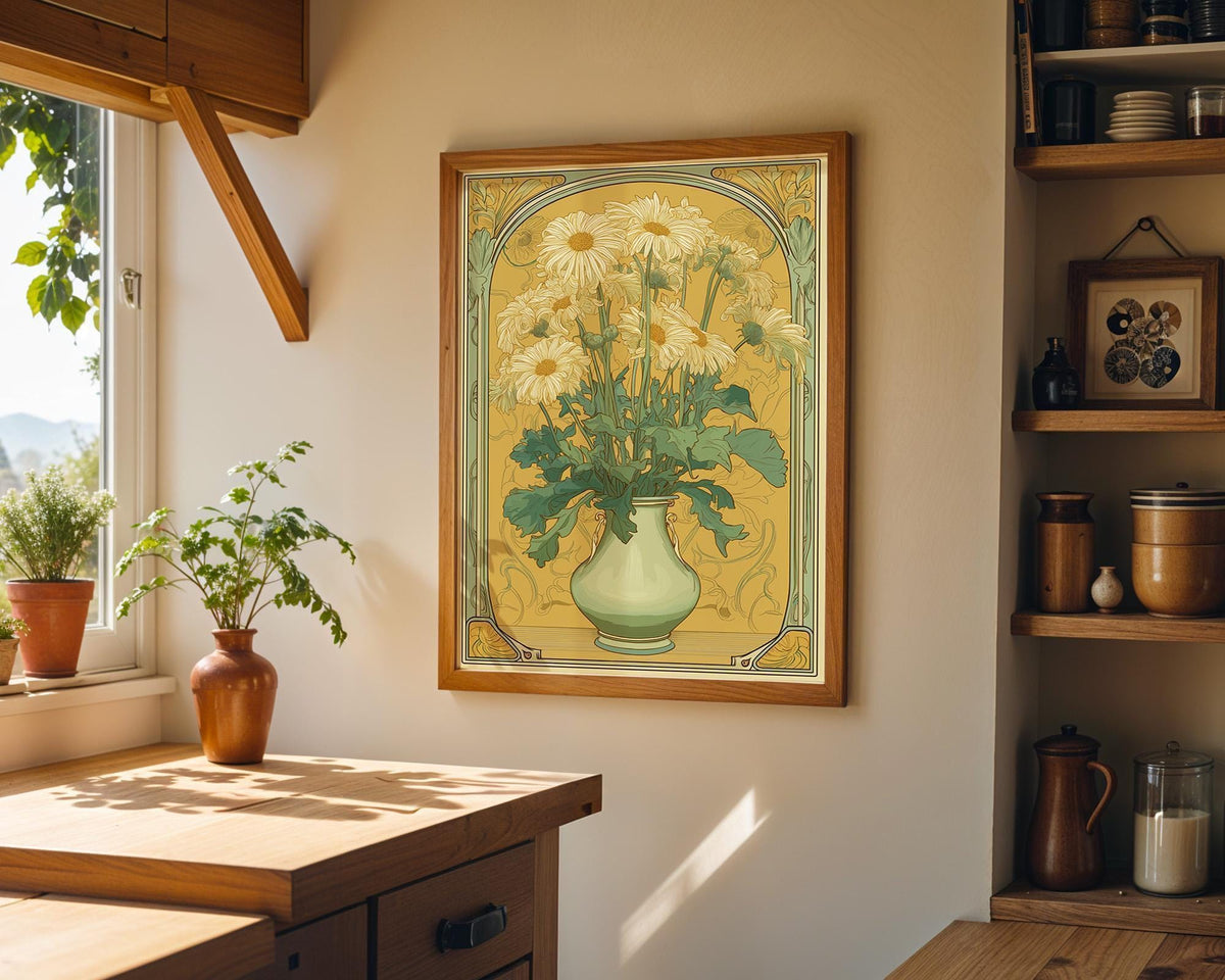 Art Nouveau Daisy Vintage Botanical Yellow Floral Wall Art by The Wall Art Studio