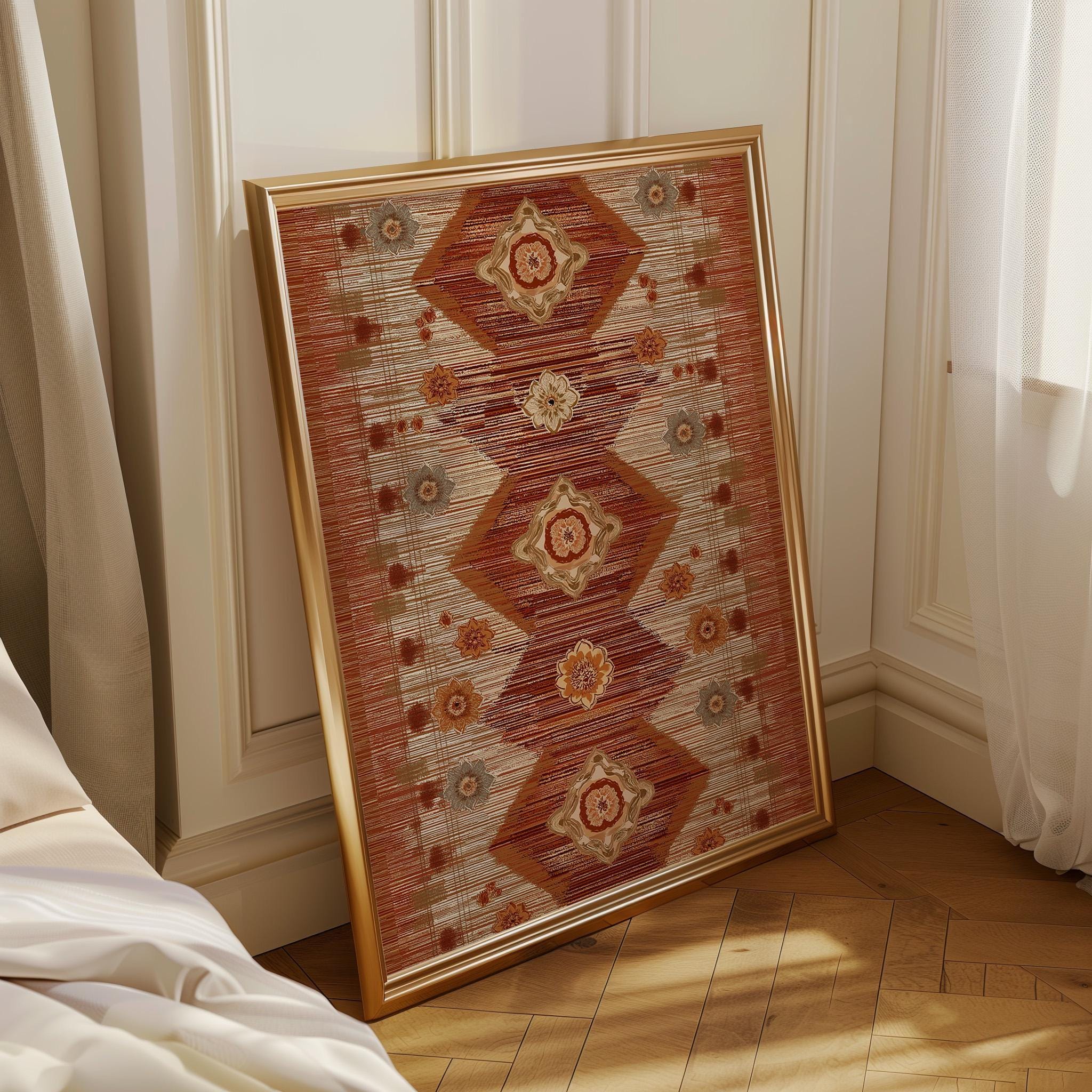 Moroccan Boho Terracotta Geometric Neutral Tribal Wall Art by The Wall Art Studio